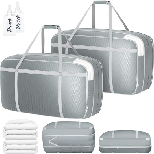 DIMJ Compression Moving Bags - Extra Large Heavy Duty Comforter Storage Bag with Window, Packing Totes With Strong Handles & Zipper, Space Saving Box Containers For Blanket, Clothes, Bedding, 2 Pack