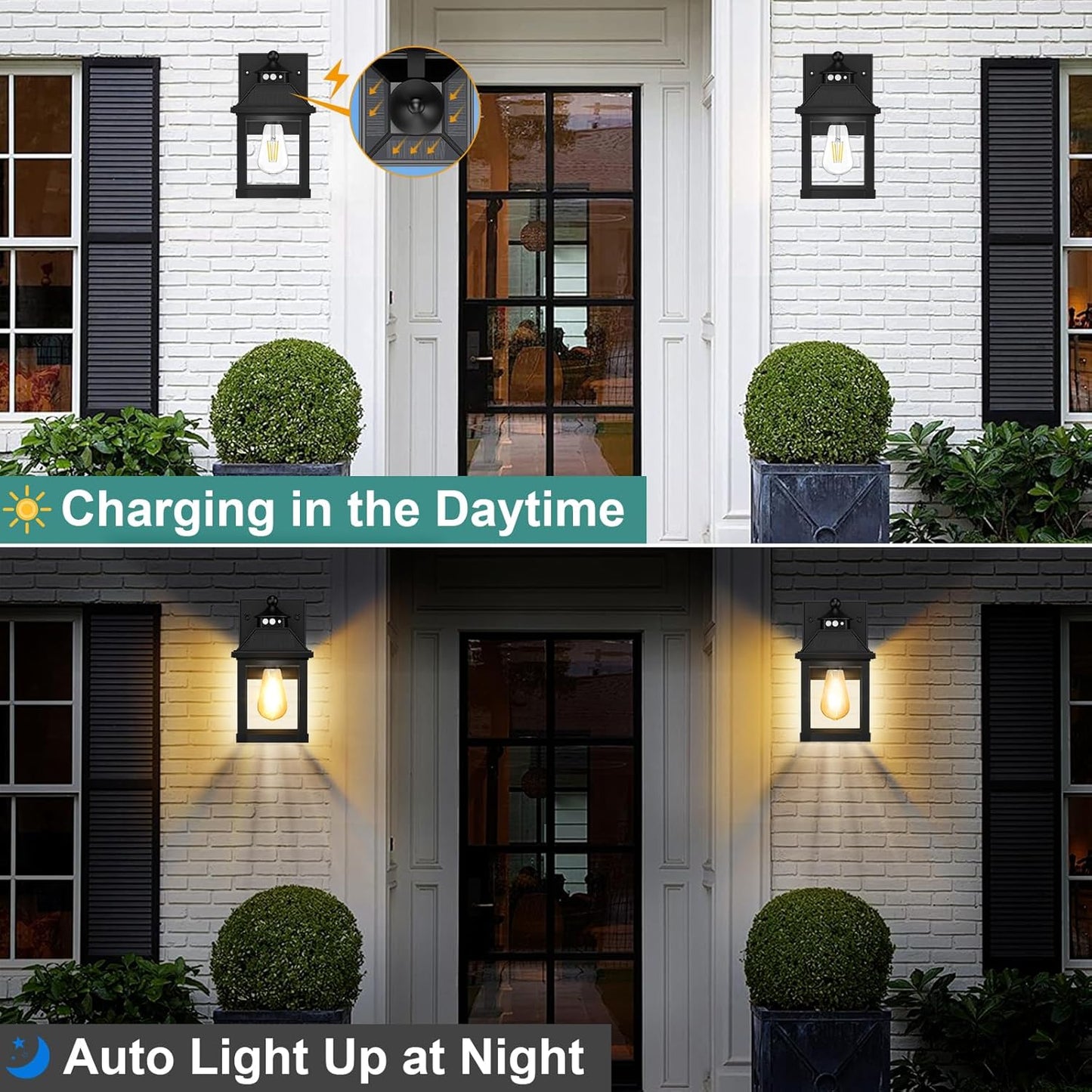 2Pack Solar Porch Lights Outdoor, Solar Sconce Lights Outdoor with Motion Sensor, Waterproof Wall Light with Clear Panel for Garage, Porch, Yard, Front Door,5.8 * 5.8 * 11.8in