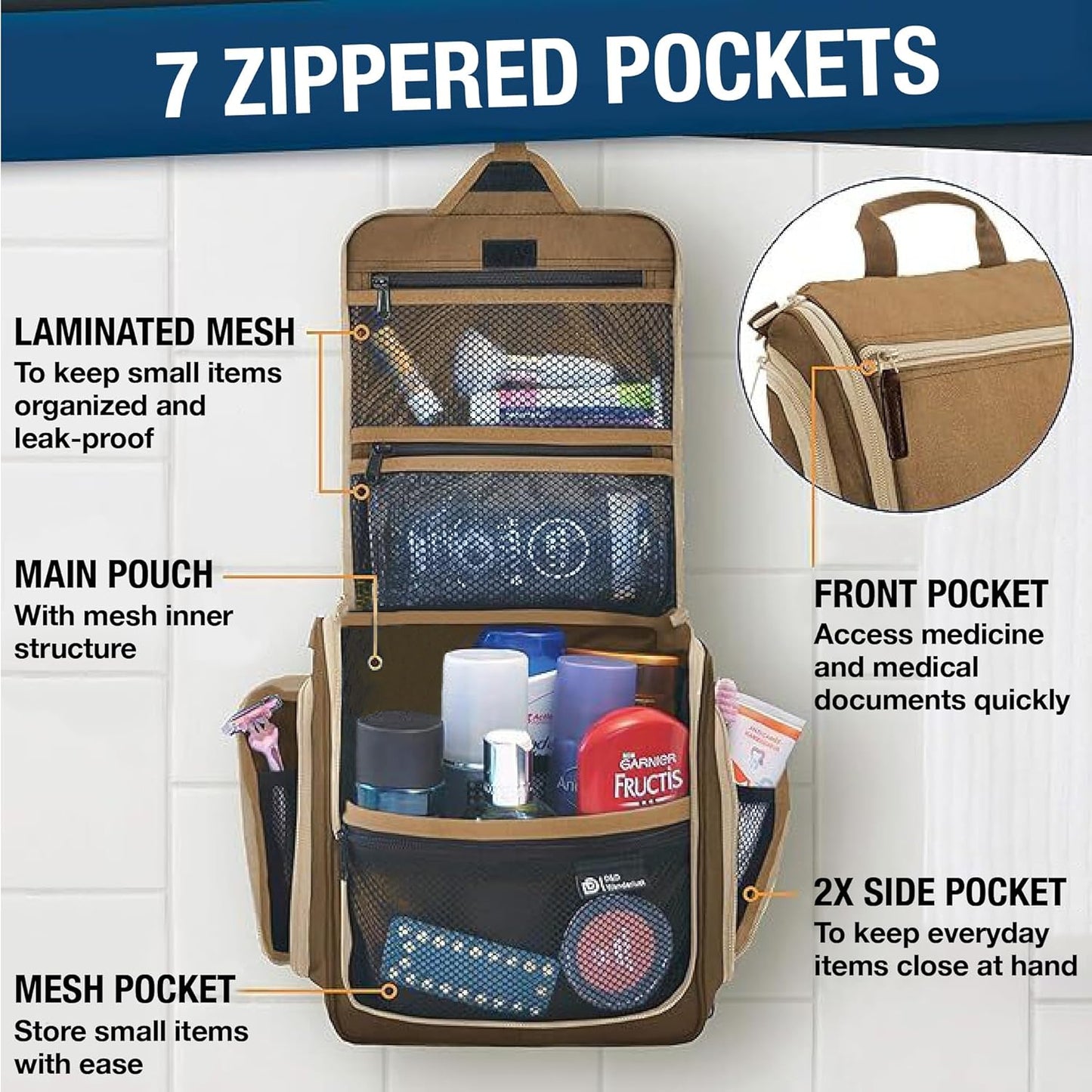 DD D&D Wanderlust D&D Hanging Travel Toiletry Bag for Men and Women – Cosmetics, Makeup and Toiletries Organizer Kit with 10 Compartments, YKK Zippers, XXL Metal Swivel Hook, Water-Resistant Nylon