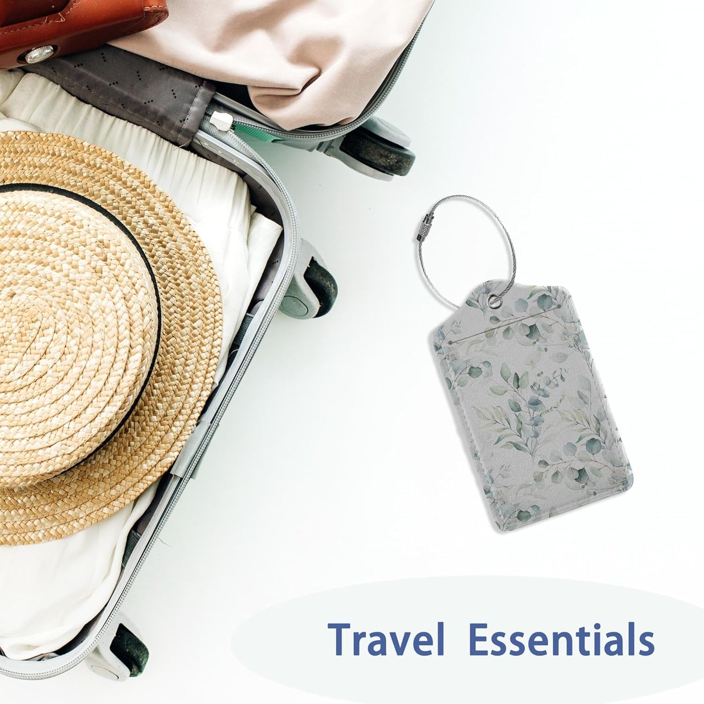 2Pcs Luggage Tag for Suitcase Sage Floral Green Leaves Cute Suitcase Tag with Privacy Flap & Name ID Label & Metal Loop,Travel Bag Luggage Tags for Women