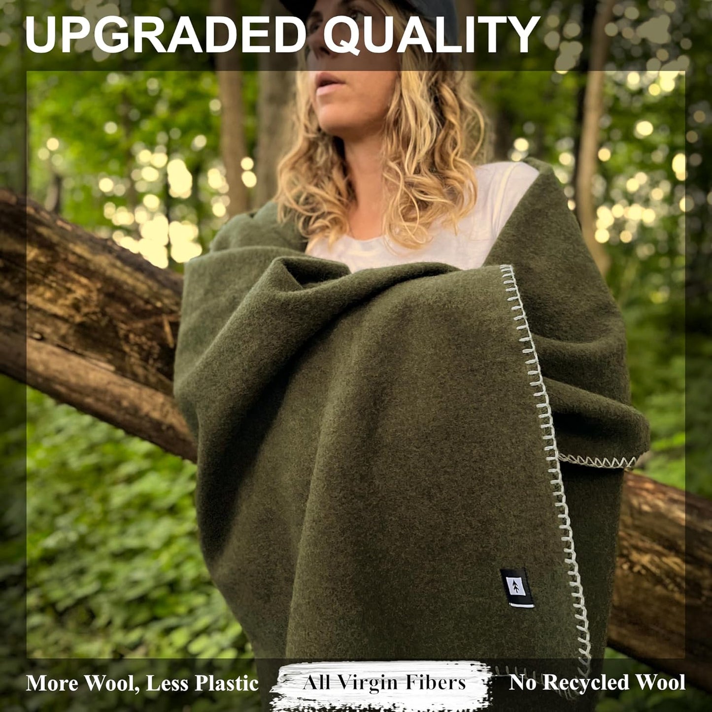 EKTOS 100% Virgin Wool Blanket, 90" x 66", Hunting Gear, Better Than Military Surplus (Olive Green, Twin Size)