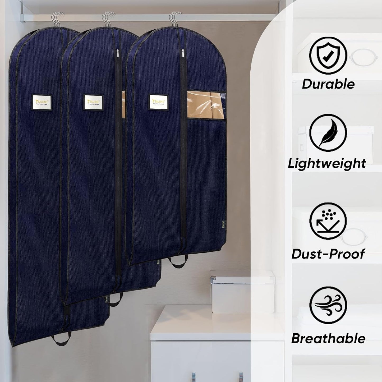 BALEINE 1PK Heavy Duty Garment Bag with Shoe Storage Travel Bag for Dresses, Suit, Coats Travel Essential (43", Blue)