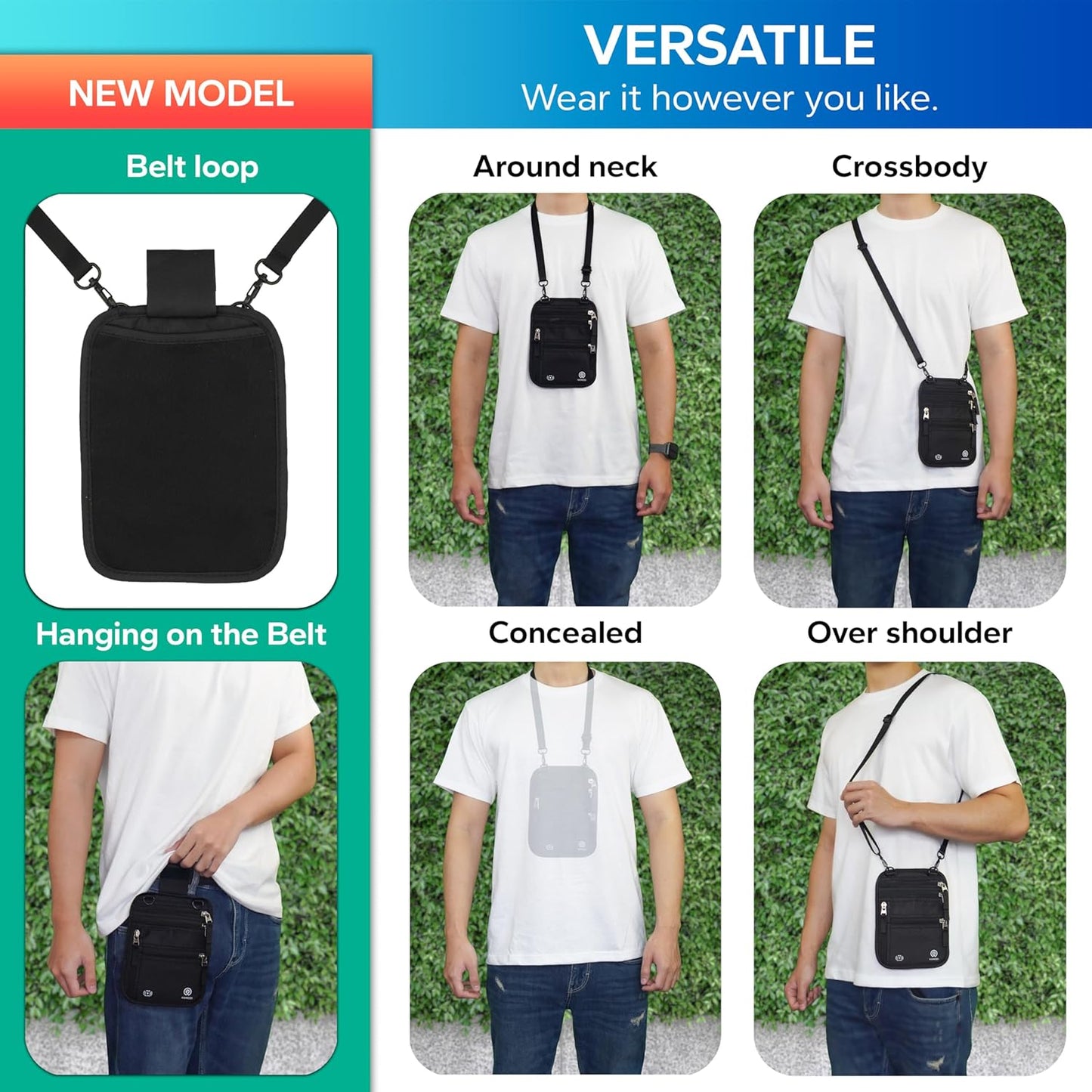 Neck Wallet – Travel Pouch and RFID Blocking Passport Holder for Women and Men, Easy to Conceal Passport Wallet, Slim Travel Wallet to Keep Your Cash, Passport, Cards and Documents Safe (Black)