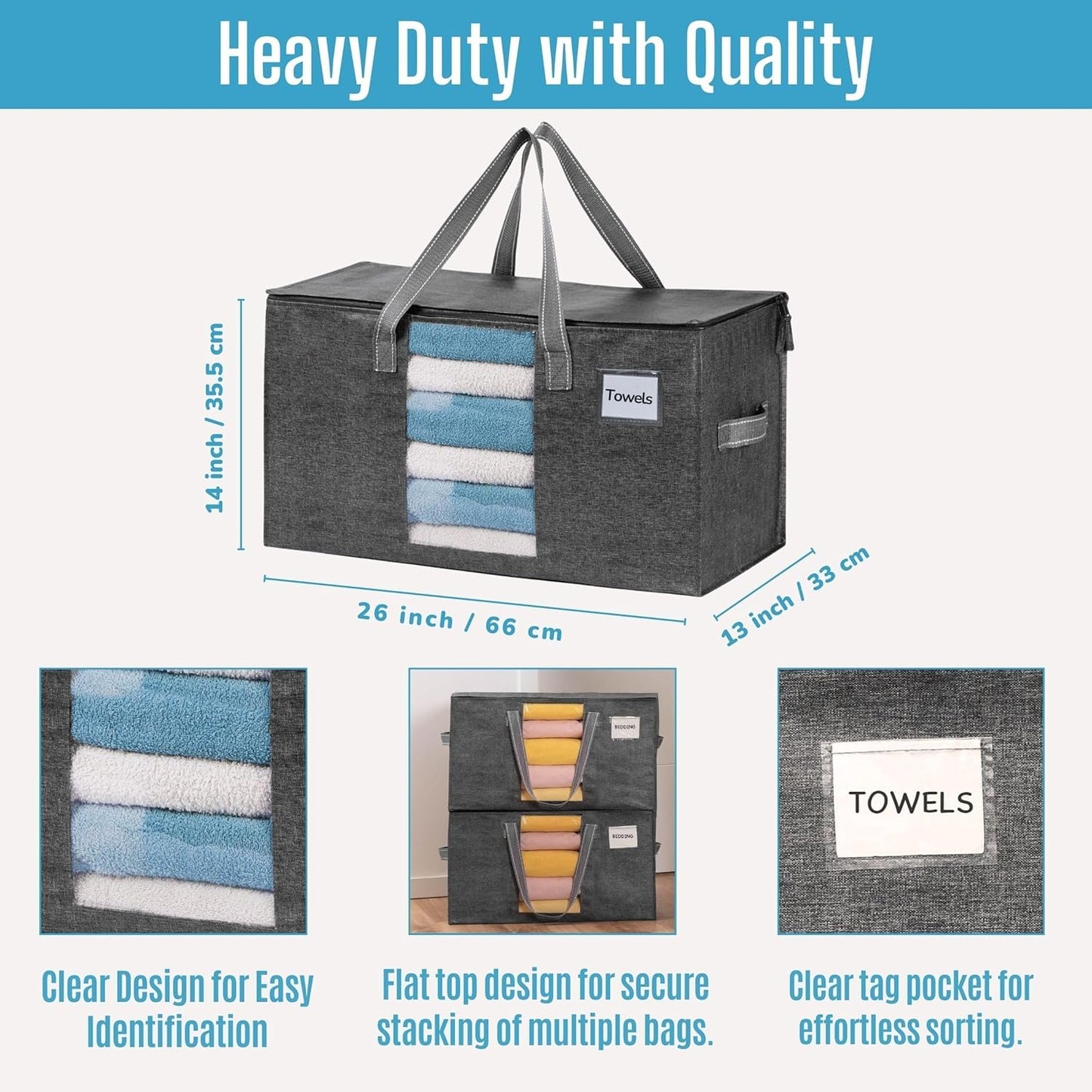 VENO 8 Pack Moving Bags, Comforter and Blanket Storage Bags for Closet, Moving Boxes, Boxes with Lids Alternative, College Dorm Packing Supplies, Foldable Heavy-Duty Tote with Window (Gray, 8 Pack)