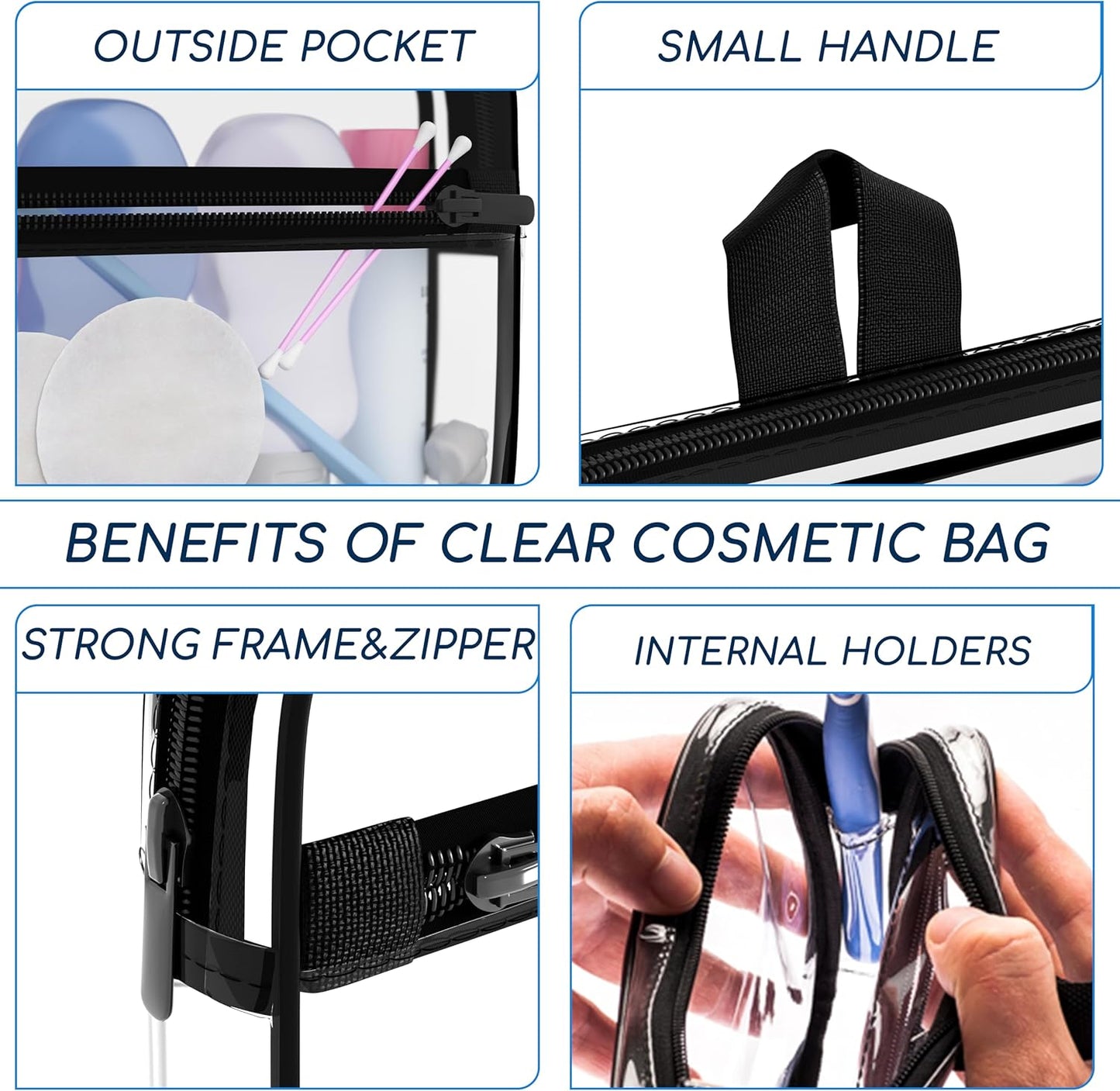 TSA Approved Toiletry Bag 3-1-1 Clear Travel Cosmetic Bag with Handle - Quart Size Bag with Zipper - Carry-on Luggage Clear Toiletry Bag for Liquids - Airport Airline TSA Compliant Bag for Man Women