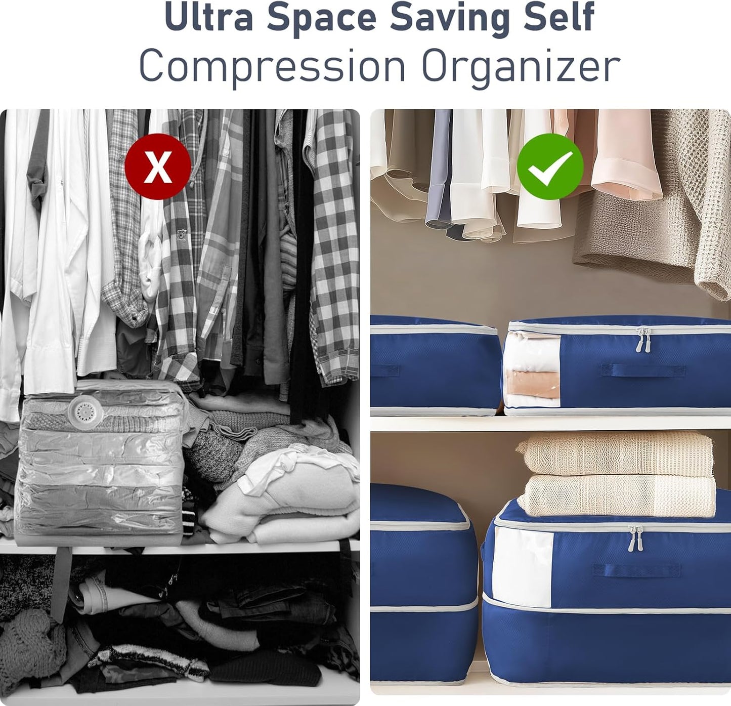 DIMJ Comforter Storage Bag 4 Pack - Blanket Storage Organizer Compression Bags, Large Capacity Ultra Space Saving Self Compression Organize for Bedding, Pillow, Duvet, Sheet Storage with Zipper Window