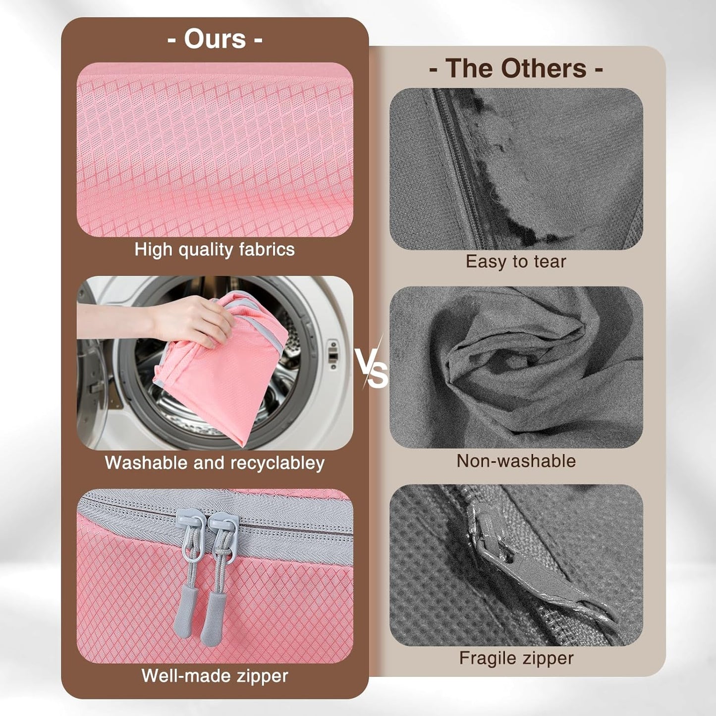 DIMJ Clothes Storage Bag 8 Pack, 19L Compression Storage Bags for Blanket, Sweater, Jacket, Closet, Sheet Storage Organizer with Window Handle, Space Saver Storage Bags with Zipper, Pink