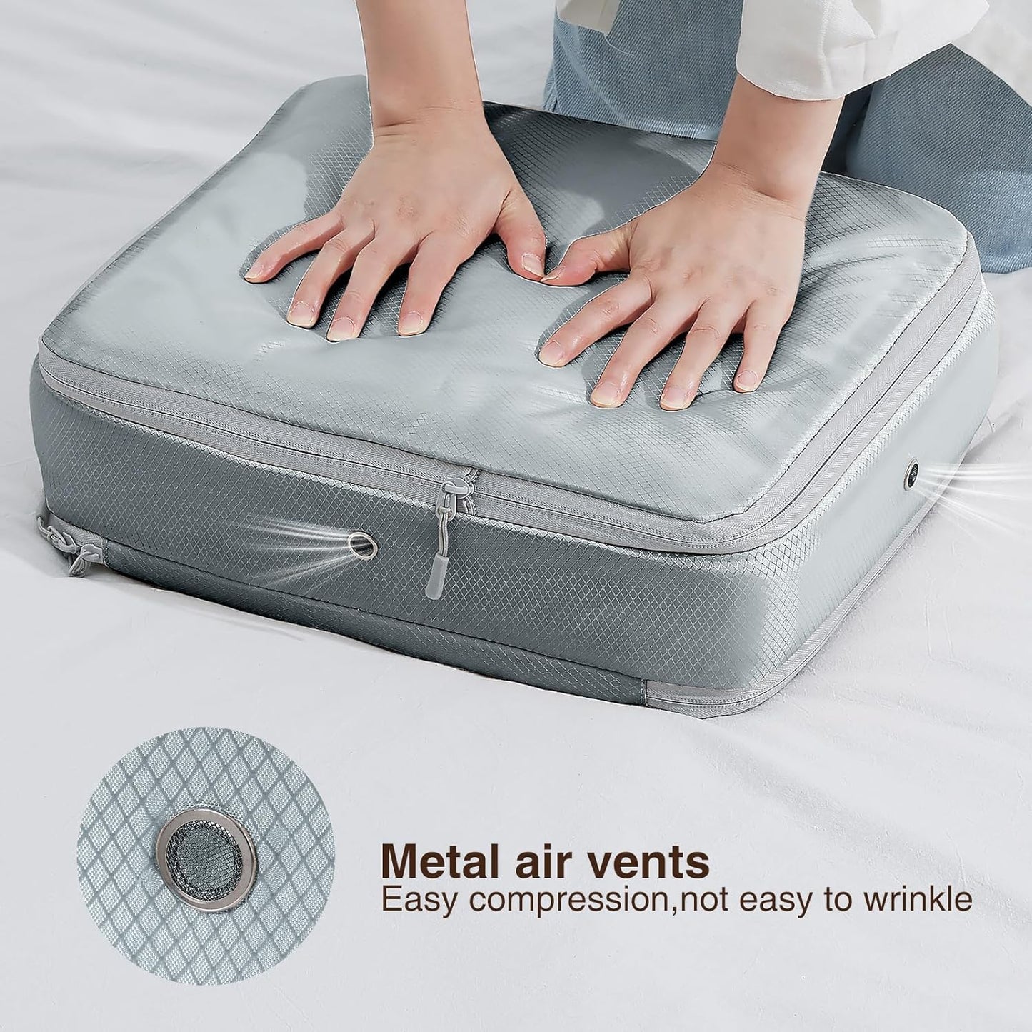 DIMJ Clothes Storage Bag 6 Pack, 19L Compression Storage Bags for Blanket, Sweater, Jacket, Closet, Sheet Storage Organizer with Window Handle, Space Saver Storage Bags with Zipper, Gray