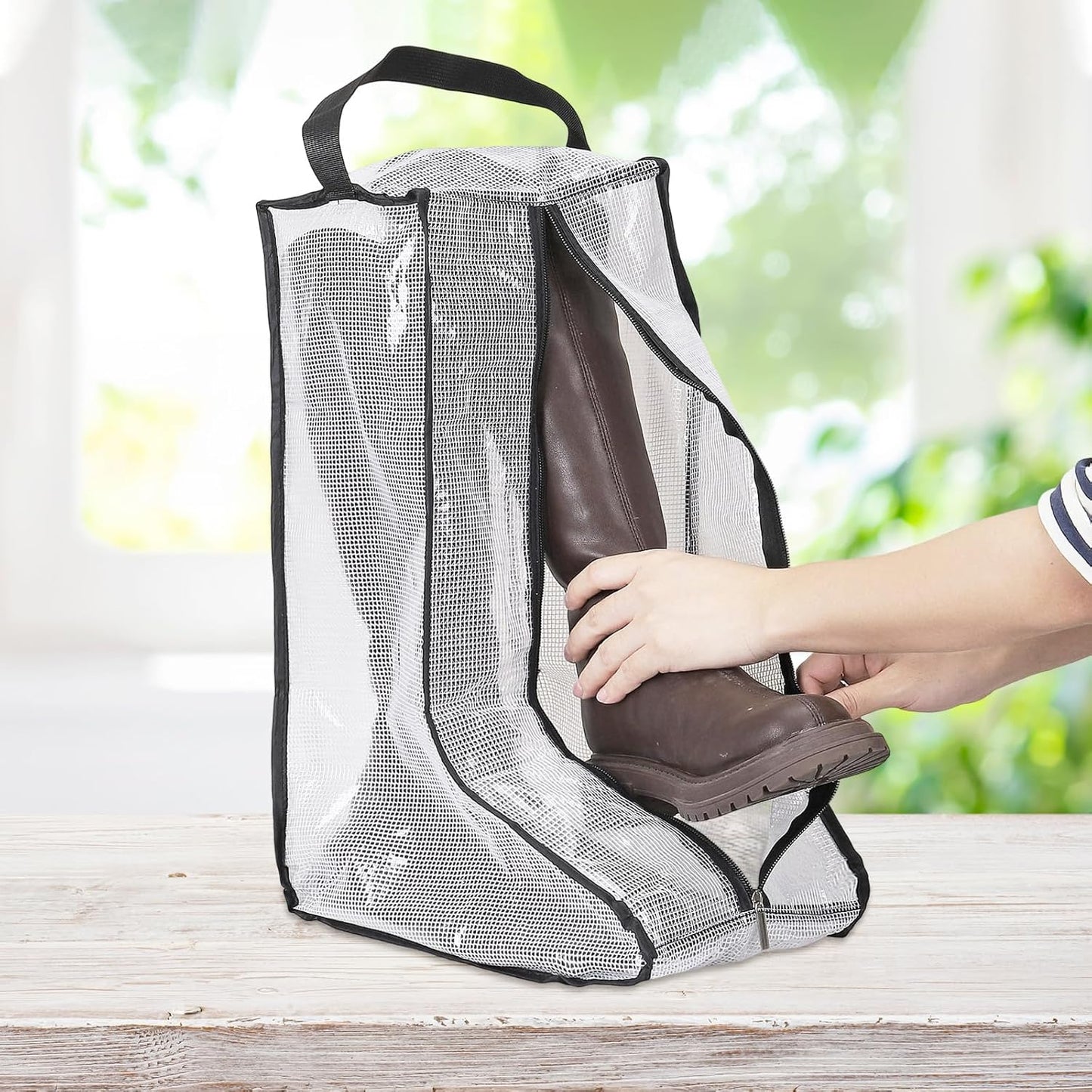 Boot Storage Bags [2PCS] - Plastic Tall Boot Carry Bags Clear Shoe Bags with Handle for Travel & Daily Use - [Black] Waterproof & DustProof Boot Bags for Cowboy Boots