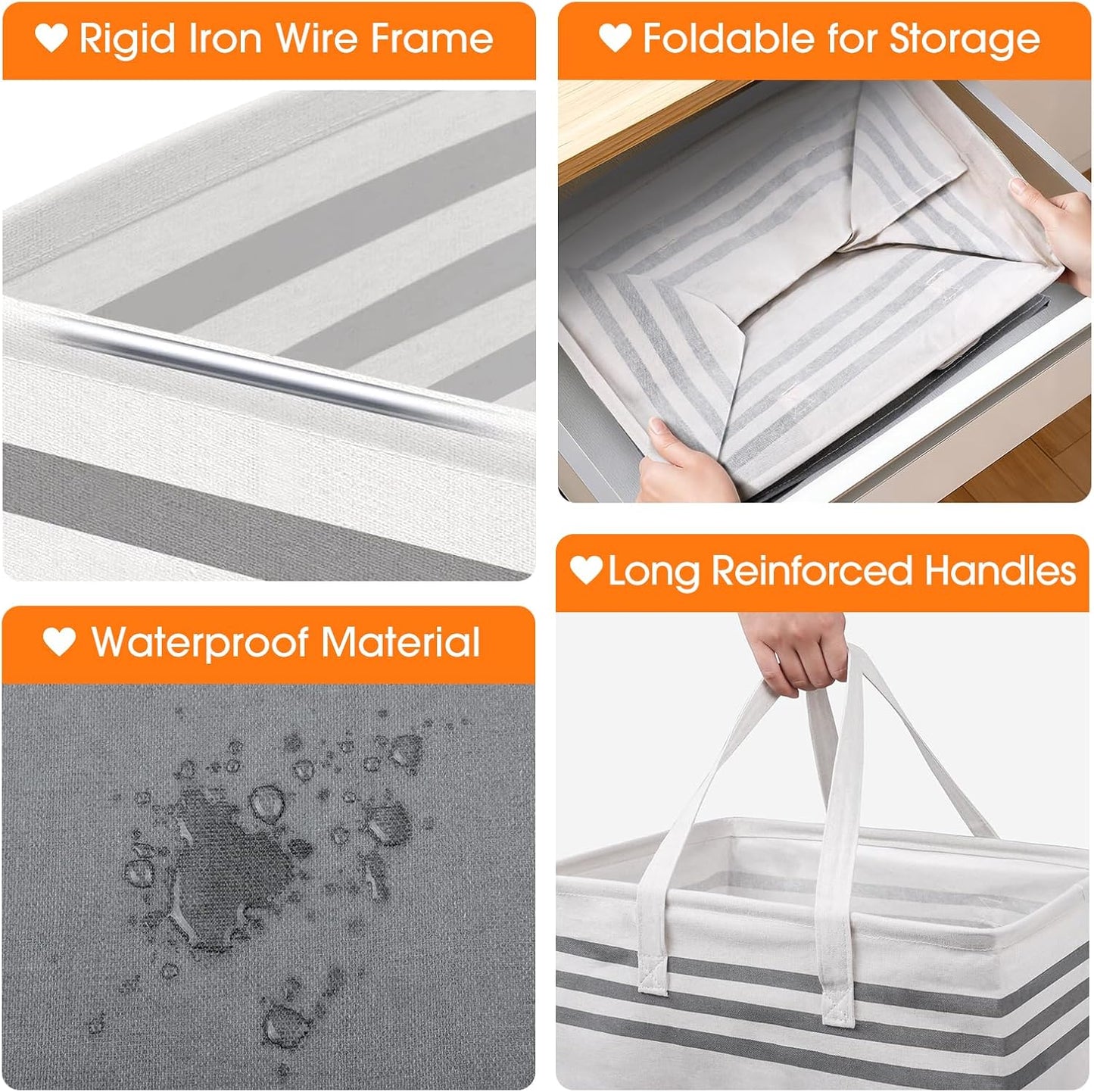 2 Pack Large Home Laundry Basket, Laundry Hamper, Freestanding Waterproof Dirty Clothes Bag, Tall Clothes Hamper - Extended & Reinforced Handles for College Dorm, Family (Light Grey/125L)