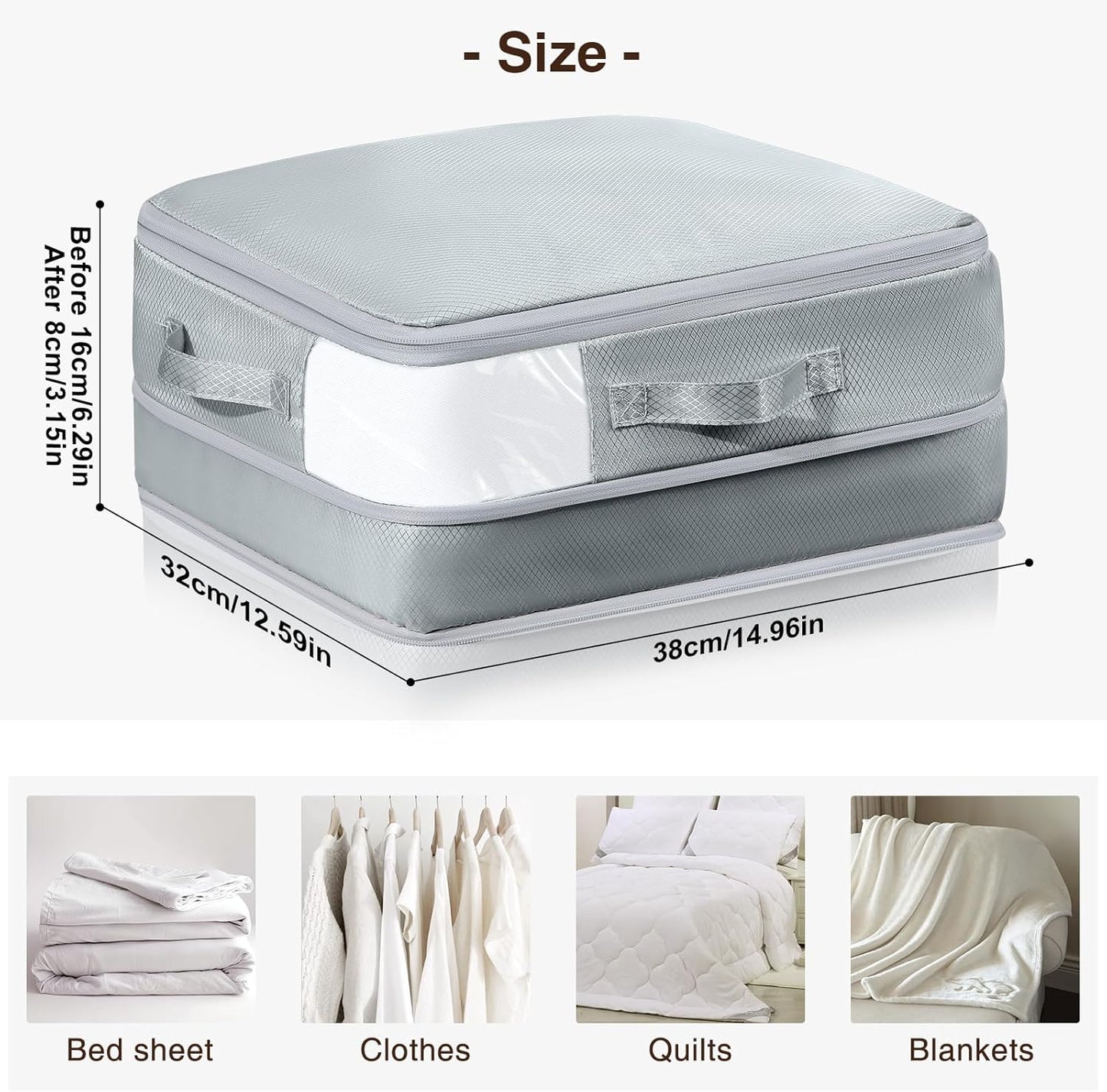 DIMJ Compression Storage Bags 8 Pack, 19L Clothes Storage Organizer for Blanket, Sweater, Closet, Sheet Storage Organizer Compression Packing Cubes for Sheet Bedding Toys Storage with Zipper(Gray)