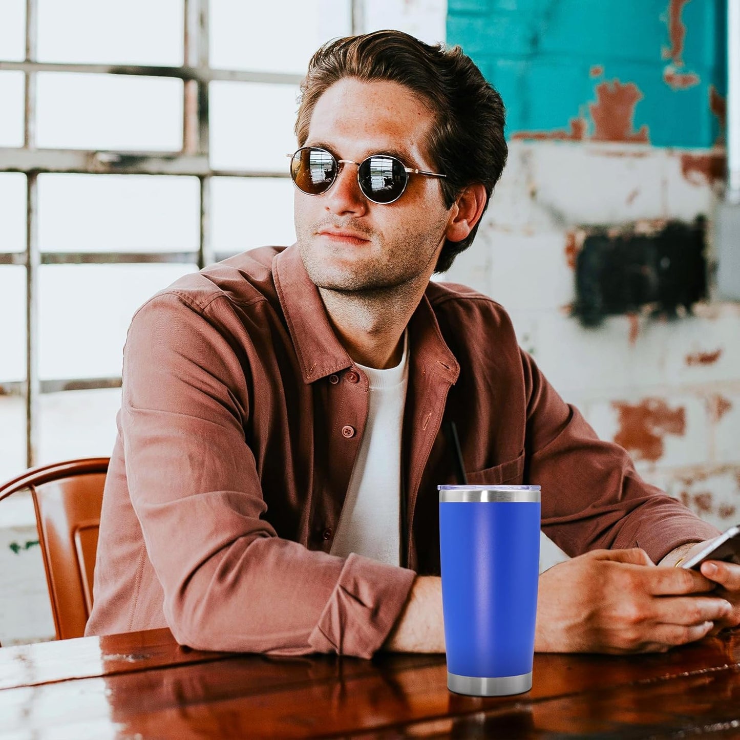 20oz Tumbler Stainless Steel Tumbler Cup with Lid Vacuum Insulated Double Wall Travel Mug, Durable Powder Coated Travel Coffee Tumbler Mug for Hot & Cold Drinks, Dark Blue,1 Pack