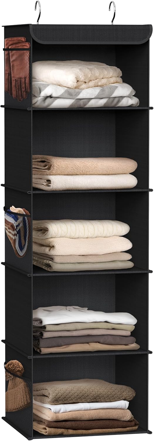 Simple Houseware 5 Shelf Hanging Closet Organizer, Black