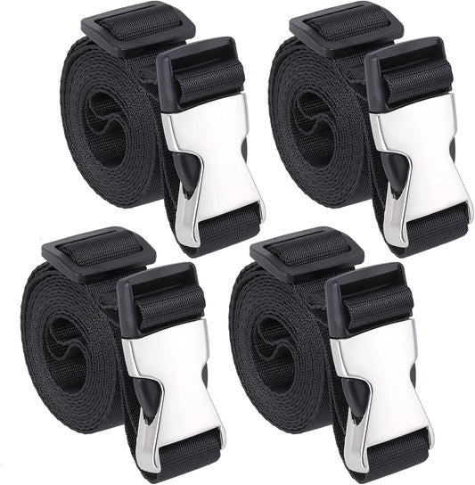 Buckle Straps with Metal Clips, Adjustable Nylon Straps with Buckles, Black 4 Pack (Black-Metal Buckle, 6’x1)