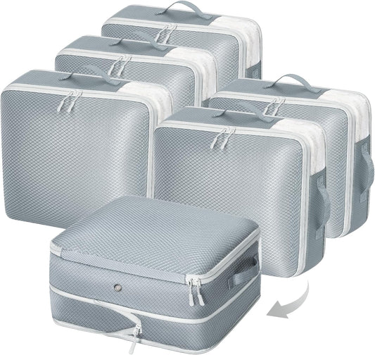 DIMJ Clothes Storage Bag 6 Pack, 19L Compression Storage Bags for Blanket, Sweater, Jacket, Closet, Sheet Storage Organizer with Window Handle, Space Saver Storage Bags with Zipper, Gray