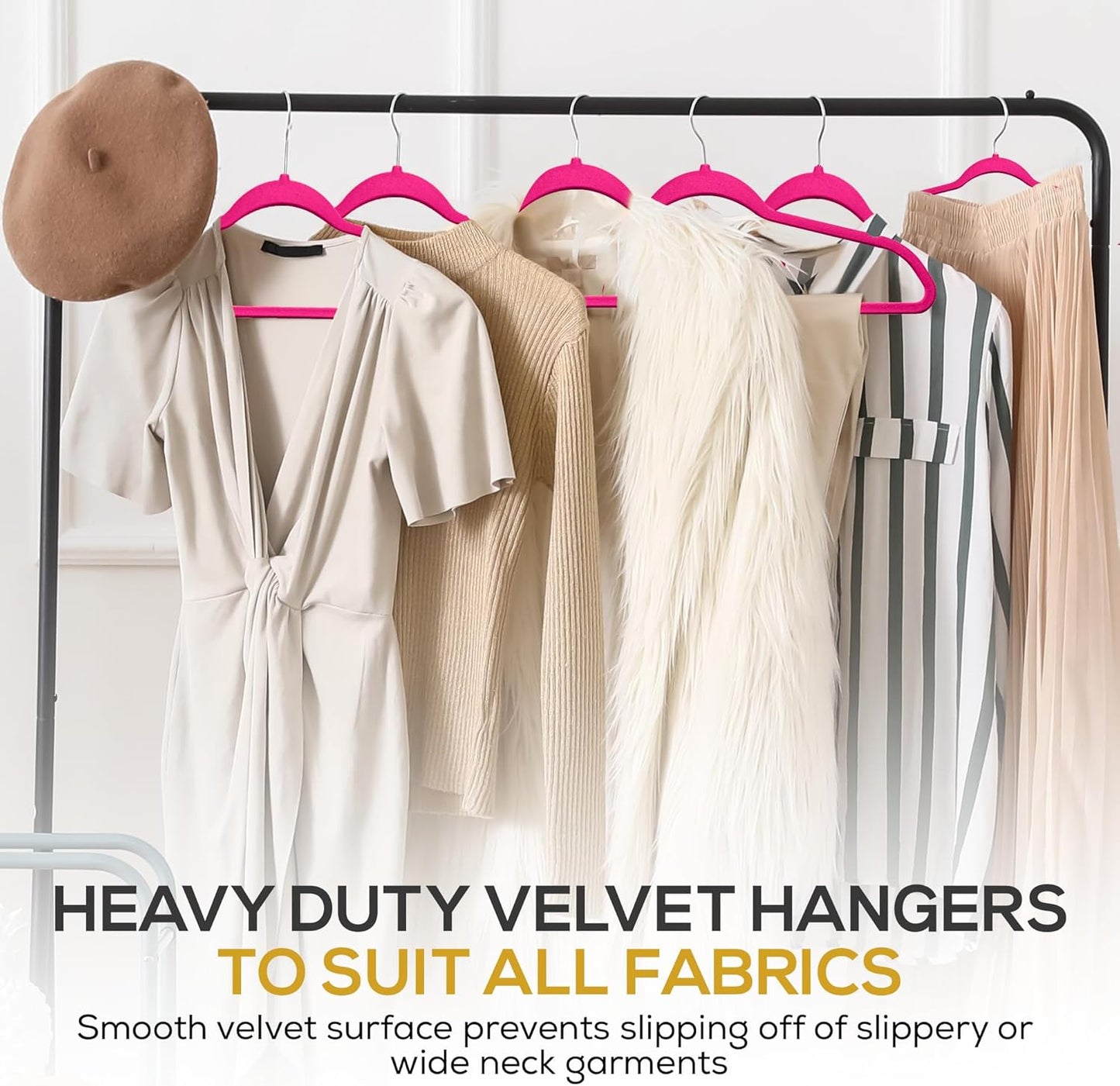 Premium Velvet Hangers 50 Pack Ultra Thin Non Slip Adult Felt Space Saving Suit Hanger for Closet Heavy Duty Coat Pants Jackets Dress Hangers 360° Swivel Hook Hold Upto 10 lbs Dark Pink