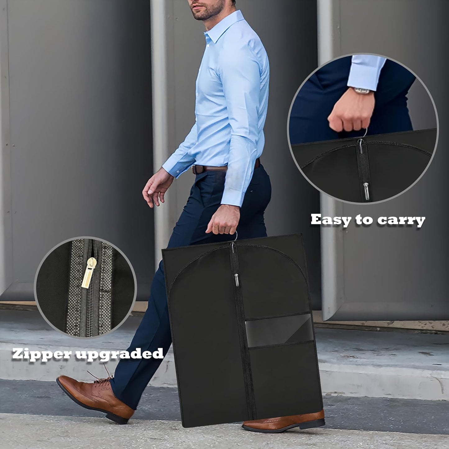 Dress Bags for Gowns Long, 65'' Garment Bags for Hanging Clothes, Suit Bag Cover for Storage and Travel, 2 Pack (Black)