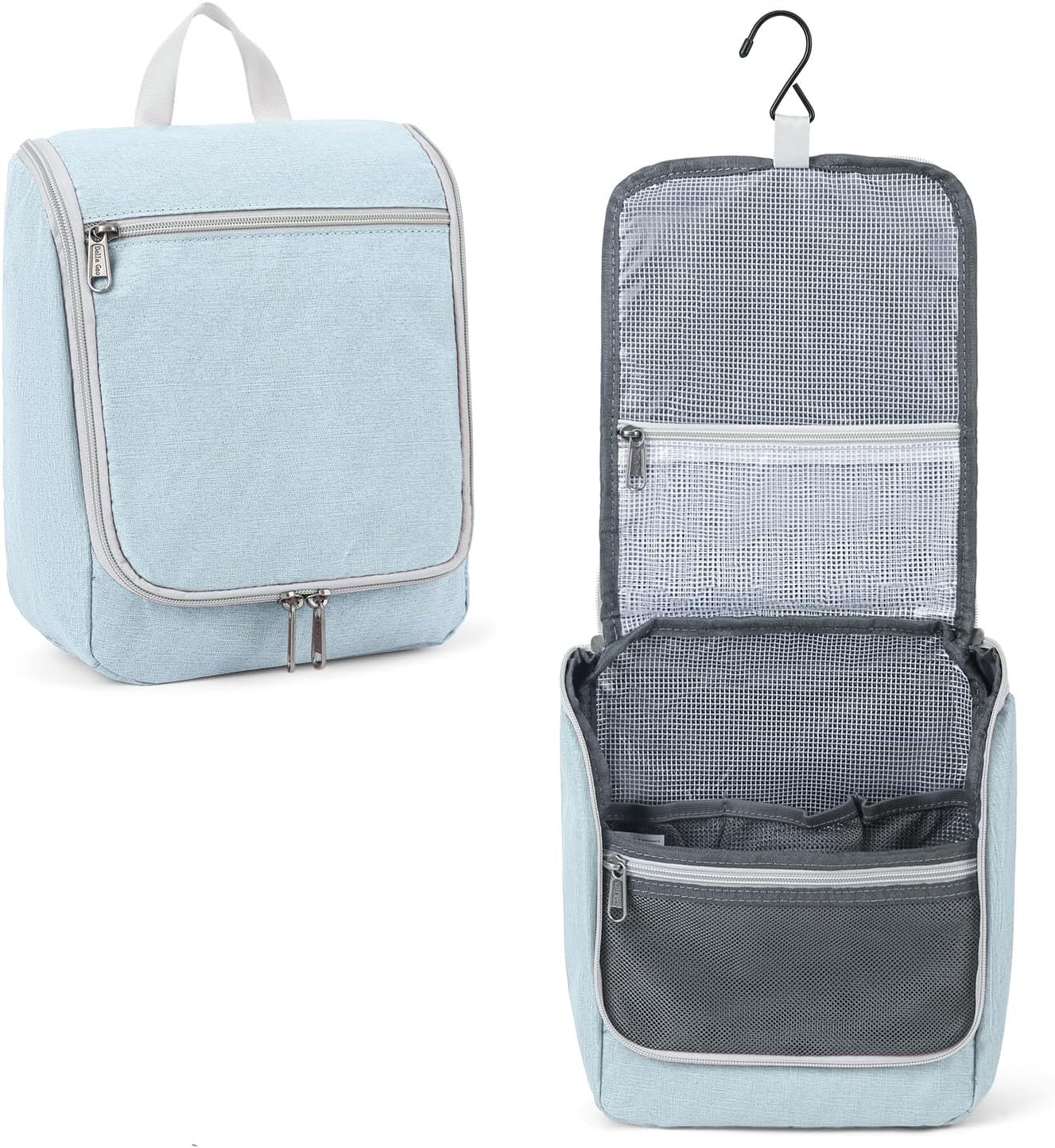 Della Gao Travel Toiletry Bag, Hanging Toiletry Bag for Men and Women, Water-resistant Makeup Bag Cosmetic Toiletries Organizer, Bathroom Bag, Sturdy Nylon, Light Blue