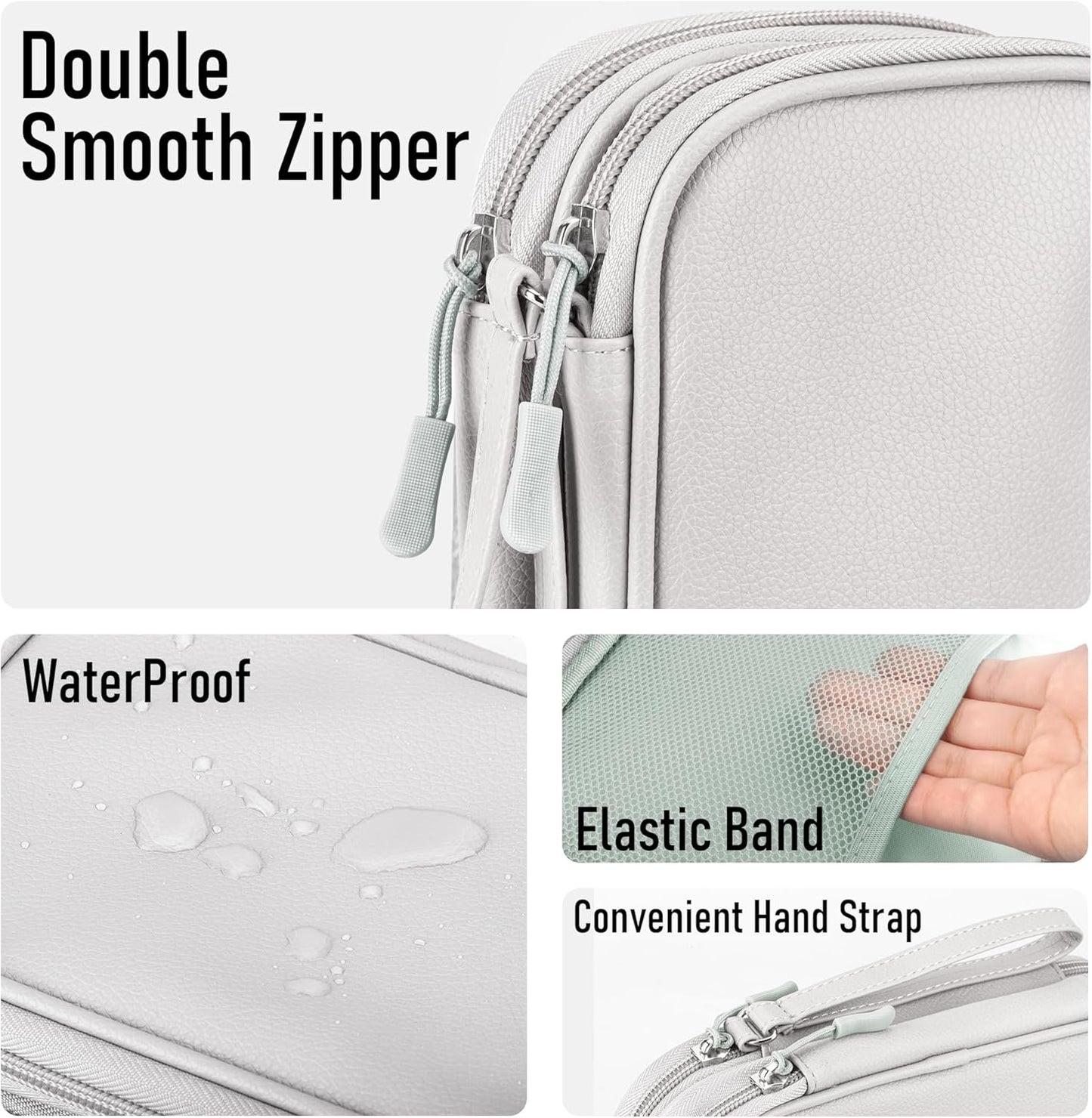 Leather Travel Electronic Organizer - Double Layer, Waterproof Case for Cables, Chargers, Phones & More - Portable, Shockproof Pouch for All Your Electronics Accessories (Grey, M)