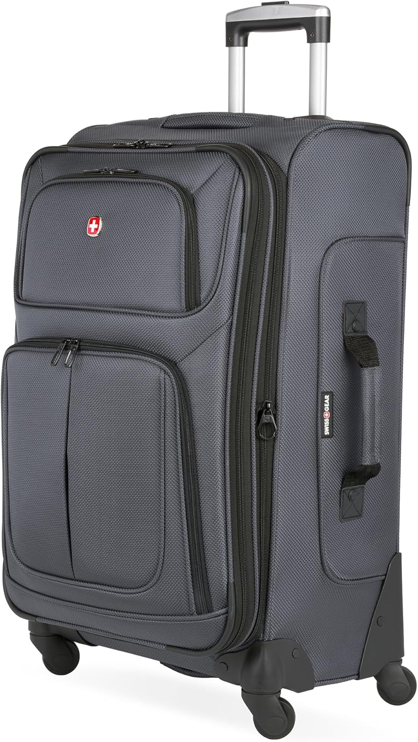 SwissGear Sion Softside Expandable Luggage, Dark Grey, Checked-Medium 25-Inch