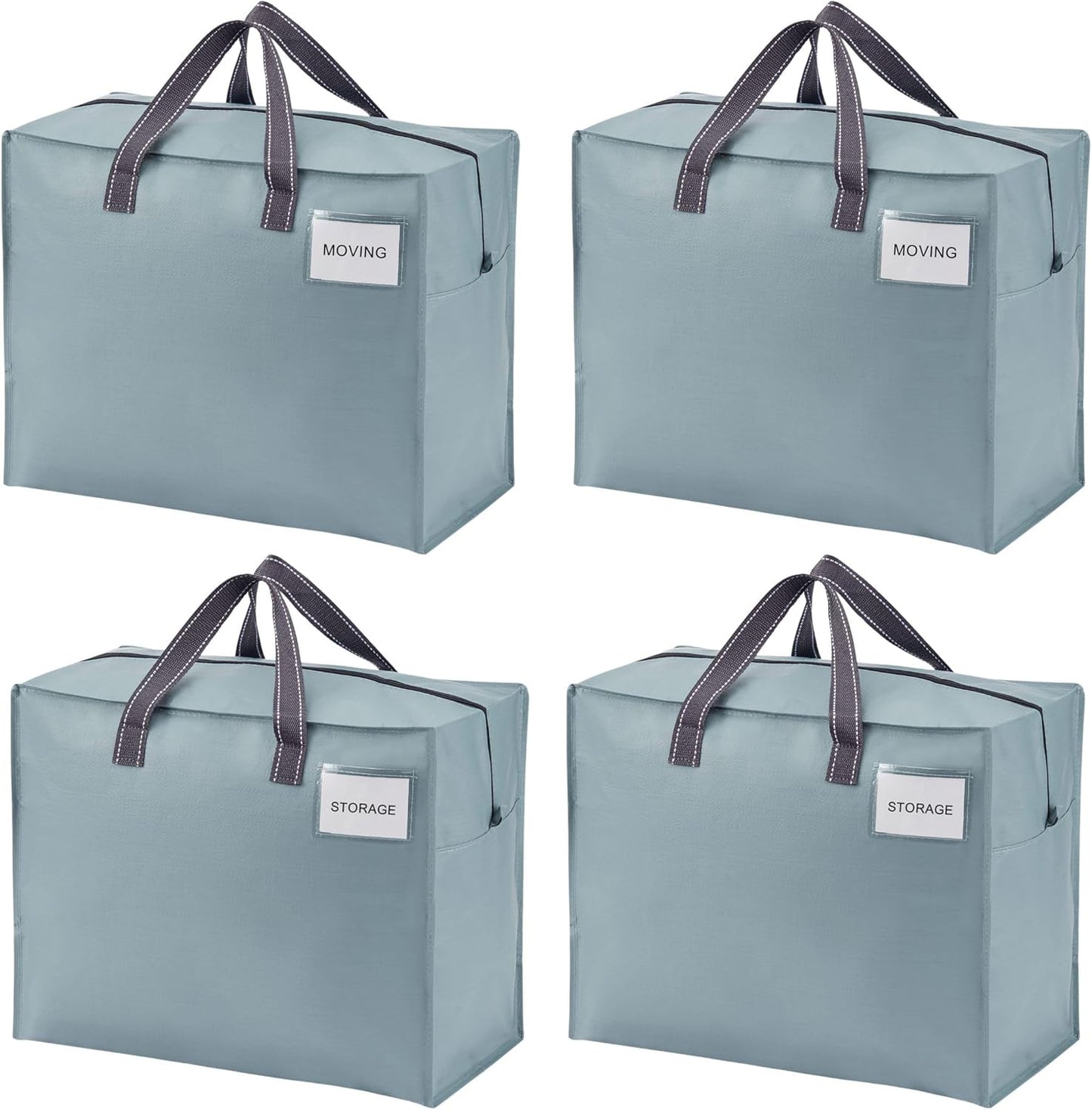 VENO 4 Pack Heavy Duty Moving Bags, Storage Bags, Packing Supplies, Top Zipper, Storage Totes for Camping, Clothes, Bedding, Comforters, Pillows (13 Gallon Light Blue, 4 Pack)