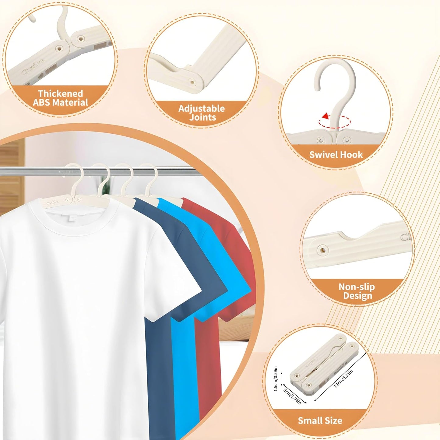 Foldable Travel Hangers, 4 Pack Space-Saving ABS for Cruise RV Travel Essentials