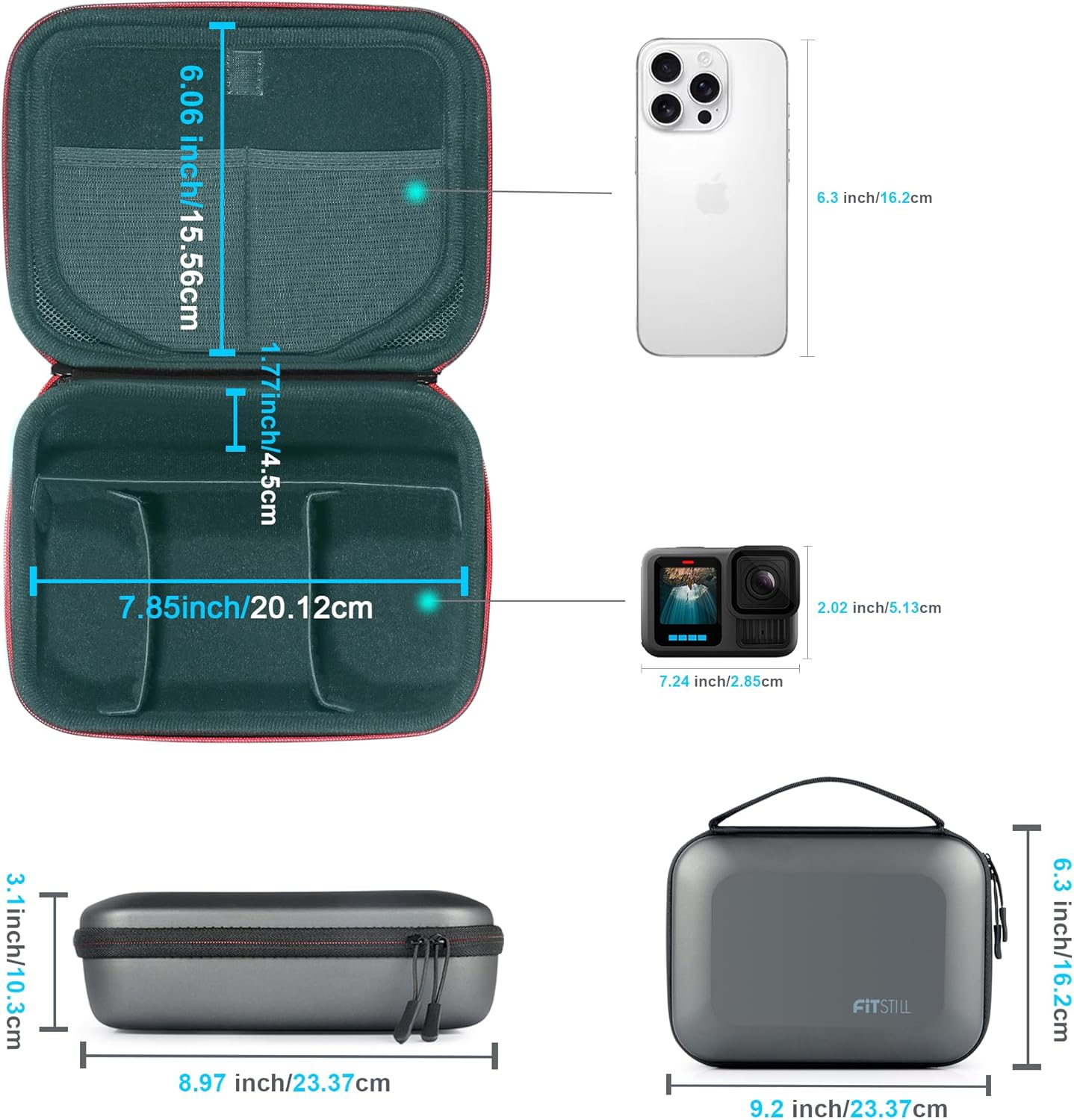 FitStill Carrying Protective Hard Shell Travel Storage Case Compatible with Go Pro Hero 13/12/11/10/9/8/7/6/5,Max, insta 360 X5 X4 X3 ONEX2,AcePro2/AcePro,DJI Action 5 Pro/4/3/2 Camera Accessories Kit