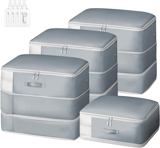 Comforter Storage Bag - Large Capacity Blanket Storage Bags 3-Layer Ultra Space Saving Self Compression Organizer, Washable Compression Bags for Storage Comforter Blanket, 4-Pack, Grey