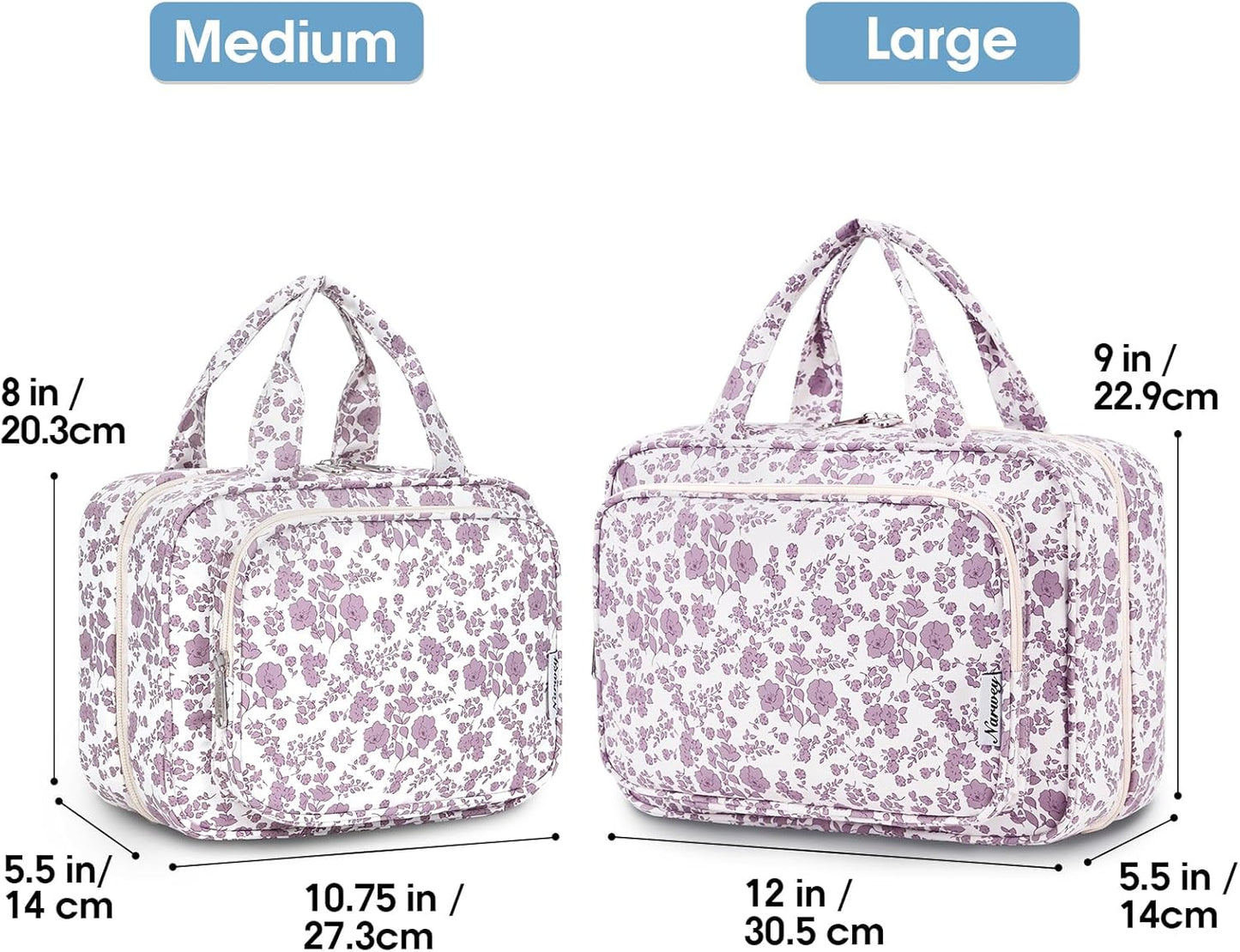 Travel Toiletry Bag for Women Large Hanging Makeup Bag Organizer Toiletries Bag for Full Size Essentials Accessories Cosmetics (Little Dusty Pink Flower (Large))