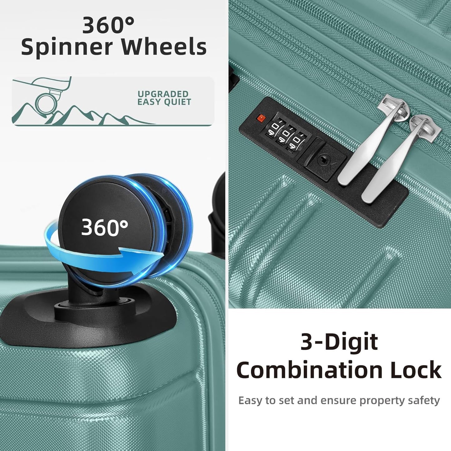 LARVENDER Luggage Sets 5 Piece Hardside Expandable Suitcase with Wheels Lock,Hardside Lightweight Rolling Suitcase for Women and Men,Misty Blue