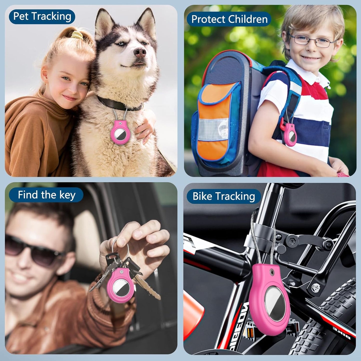 Waterproof Airtag Holder,Airtag Case with Secure Lock,Airtags Keychain for Apple Airtag,Anti-Lost Protective Cover Air tag Accessories for GPS Item Finder Tracker Luggage,Bag,Key,Pet,Cat,Dog-Rose Pink