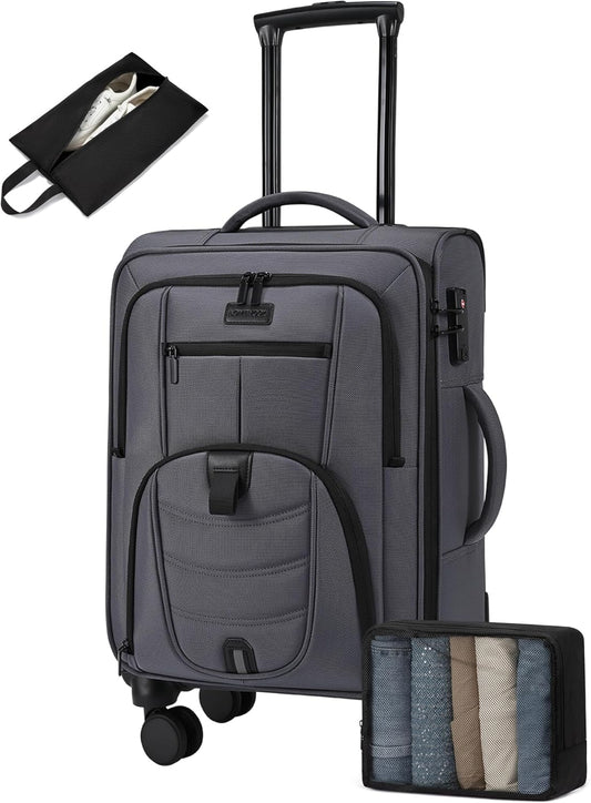 LOVEVOOK Carry On Luggage Airline Approved, Suitcases with Spinner Wheels, Softside Carry-on Luggage with TSA Lock for Men Women Business Trip, Lightweight Large Capacity Luggage for Travel, Grey