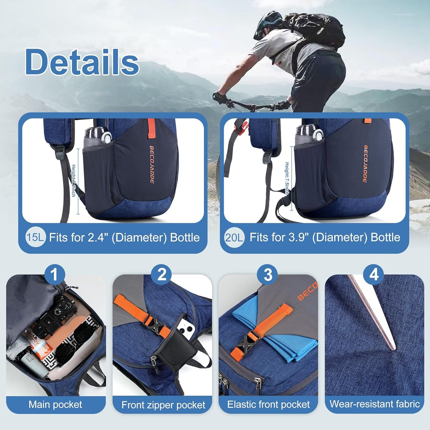 15L Small Hiking Backpack for Men Women Foldable Packable Back Pack Ultralight Hiking Daypack for Travel Camping Outdoor, Navy Blue