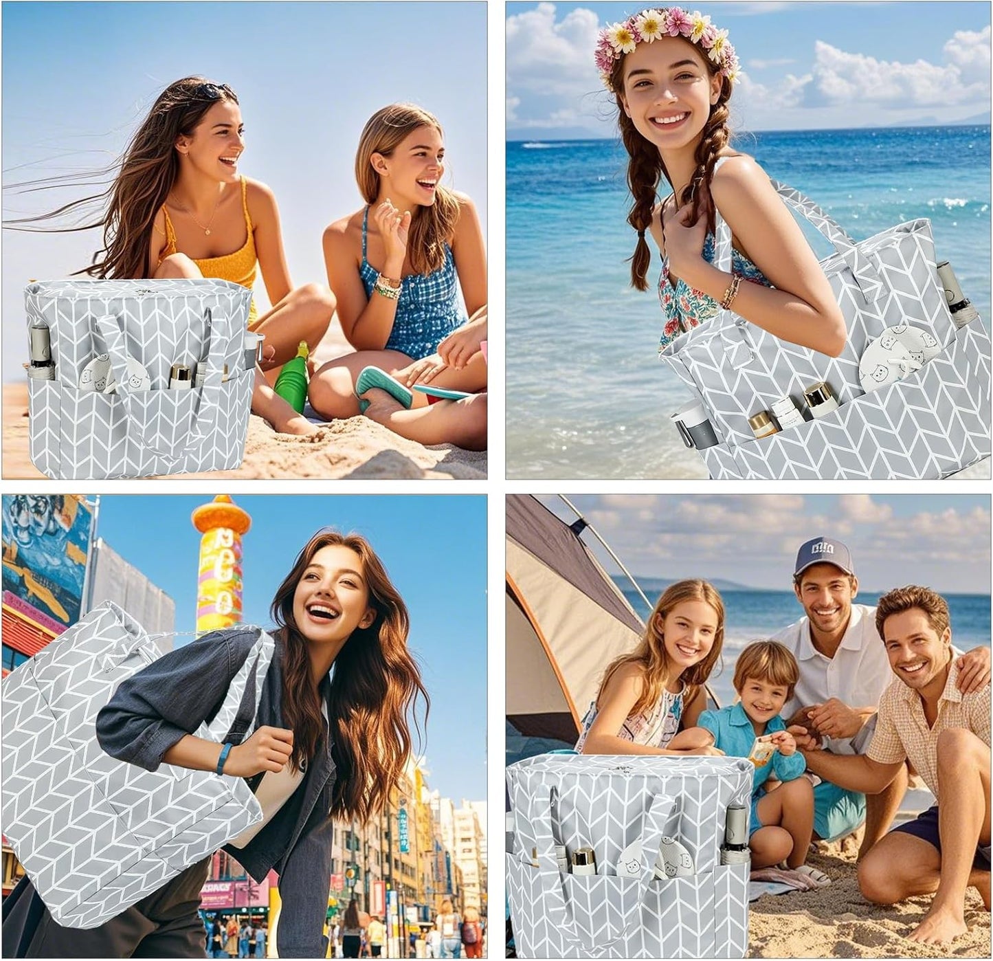 LEDAOU Beach Bag Waterproof Sandproof Women Tote Bag Pool Bag with Zipper for Gym Grocery Travel with Wet Pocket