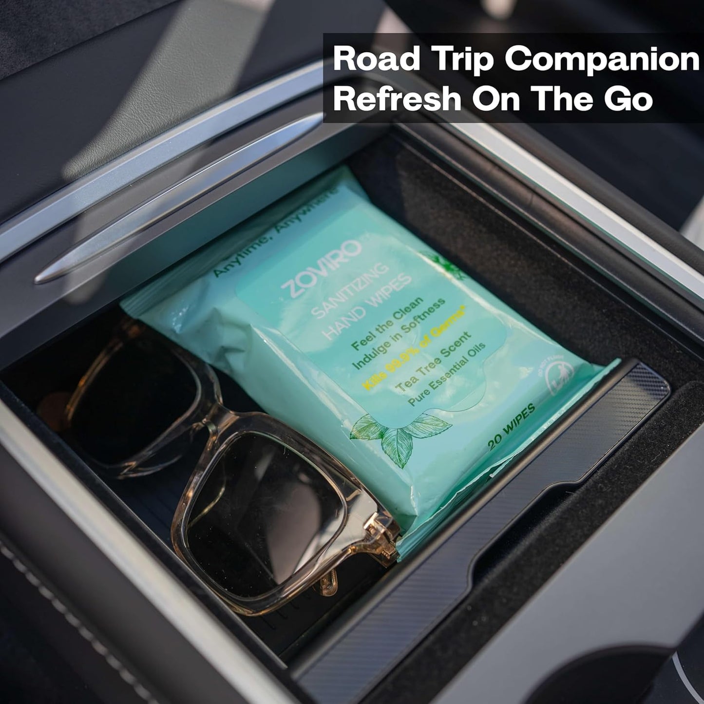 Zoviro Hand Sanitizer Wipes, Moisturizing With Tea Tree Essential Oil, Ultra-Soft 100% Viscose, Hand Wipes Travel Size, Tea Tree Scent, 20 Count (Pack of 10)