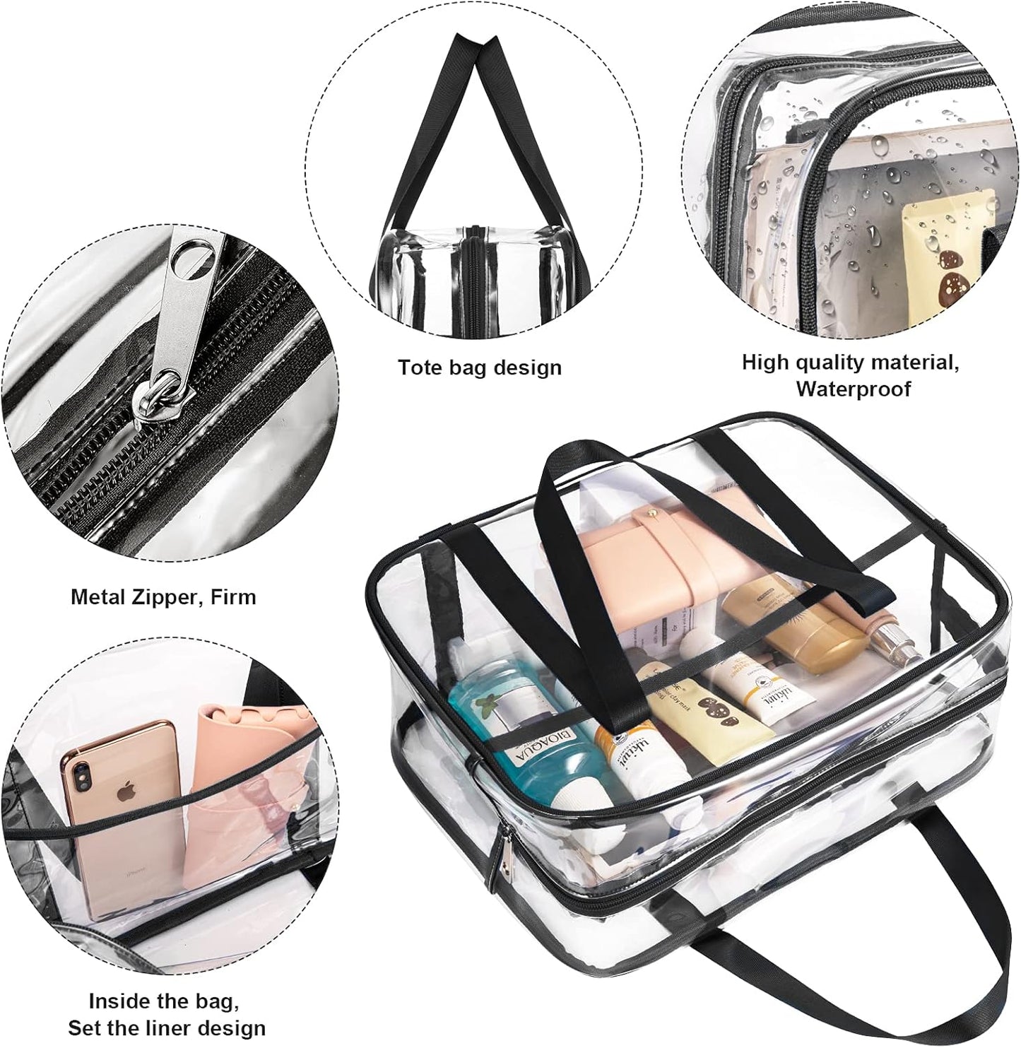 Clear Toiletry Bag Thick Transparent Cosmetic Bag Waterproof Makeup Artist Large Bag Diaper Case Luggage Organizer Storage Easy Clean Large