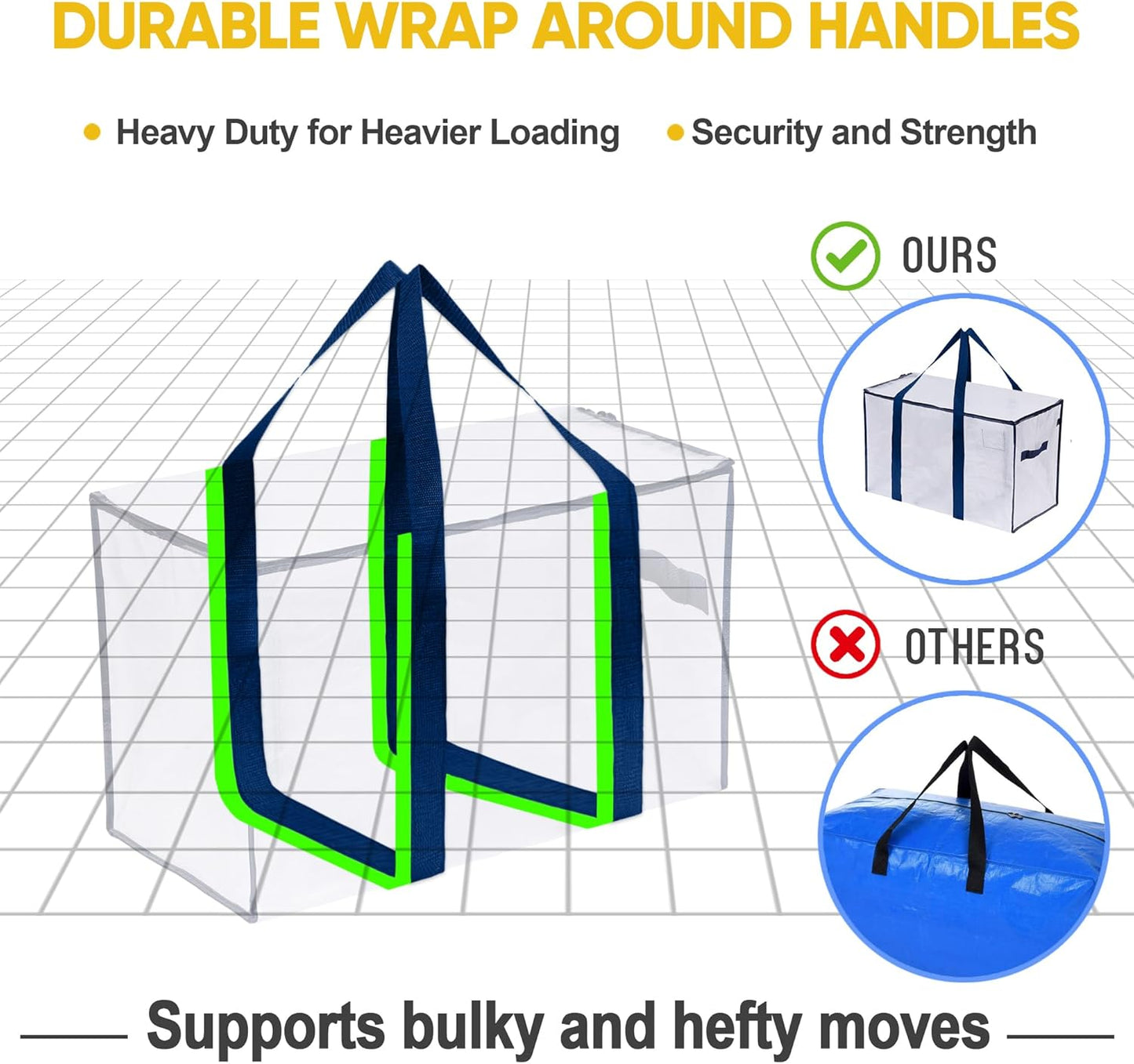 VENO 10 Pack Moving Bags, Heavy Duty, Moving Boxes Alternative, Packing Storage Supplies for Dorm Room Essentials with Zipper for Clothes, Extra Large Totes for Packaging (Clear, 10 Pack)