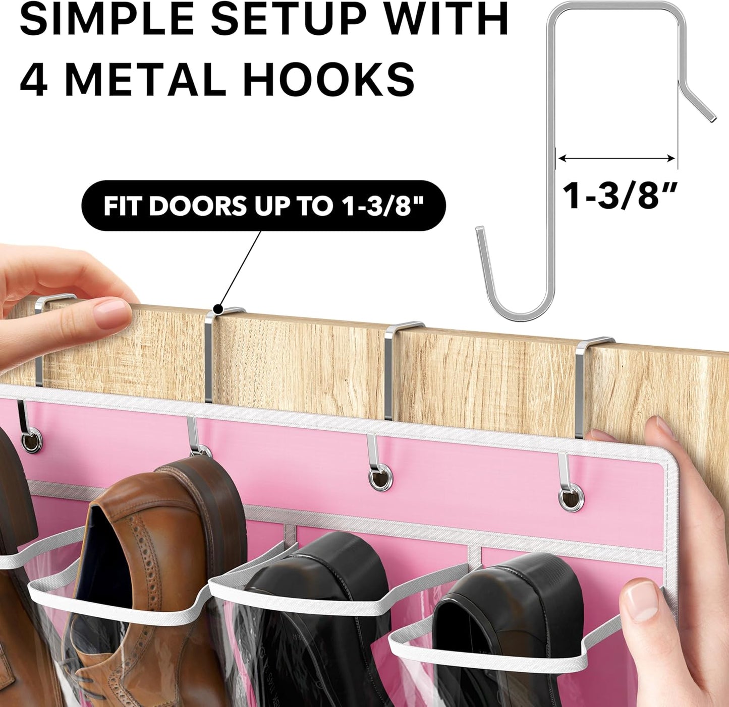 Simple Houseware 24 Pockets Large Clear Pockets Over The Door Hanging Shoe Organizer, Pink (56" x 22.5")