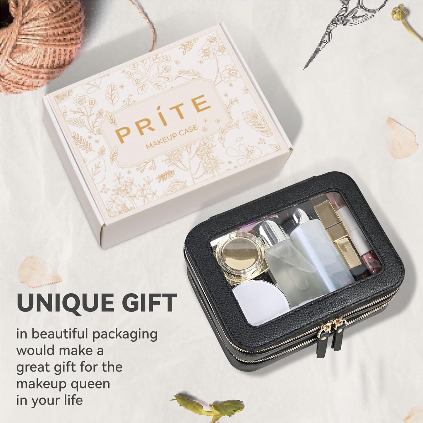 Prite Clear Makeup Bags Double Layer Cosmetic Bags with a Separate Brush Compartment Travel Makeup Bag for Women Travel Accessories Organizer for Purse(Black)