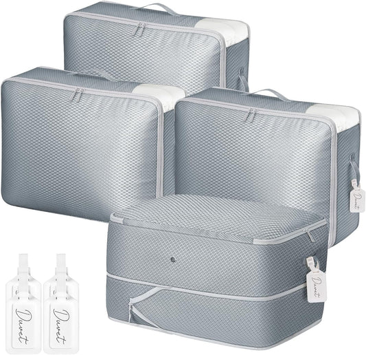 DIMJ Comforter Storage Bag - Large Capacity Ultra Space Saving Self Compression Organize for Duvet, Pillow, Bedding, Blanket Storage Organizer Nylon Compression Bags, Sheet Storage with Zipper, 4 Pack