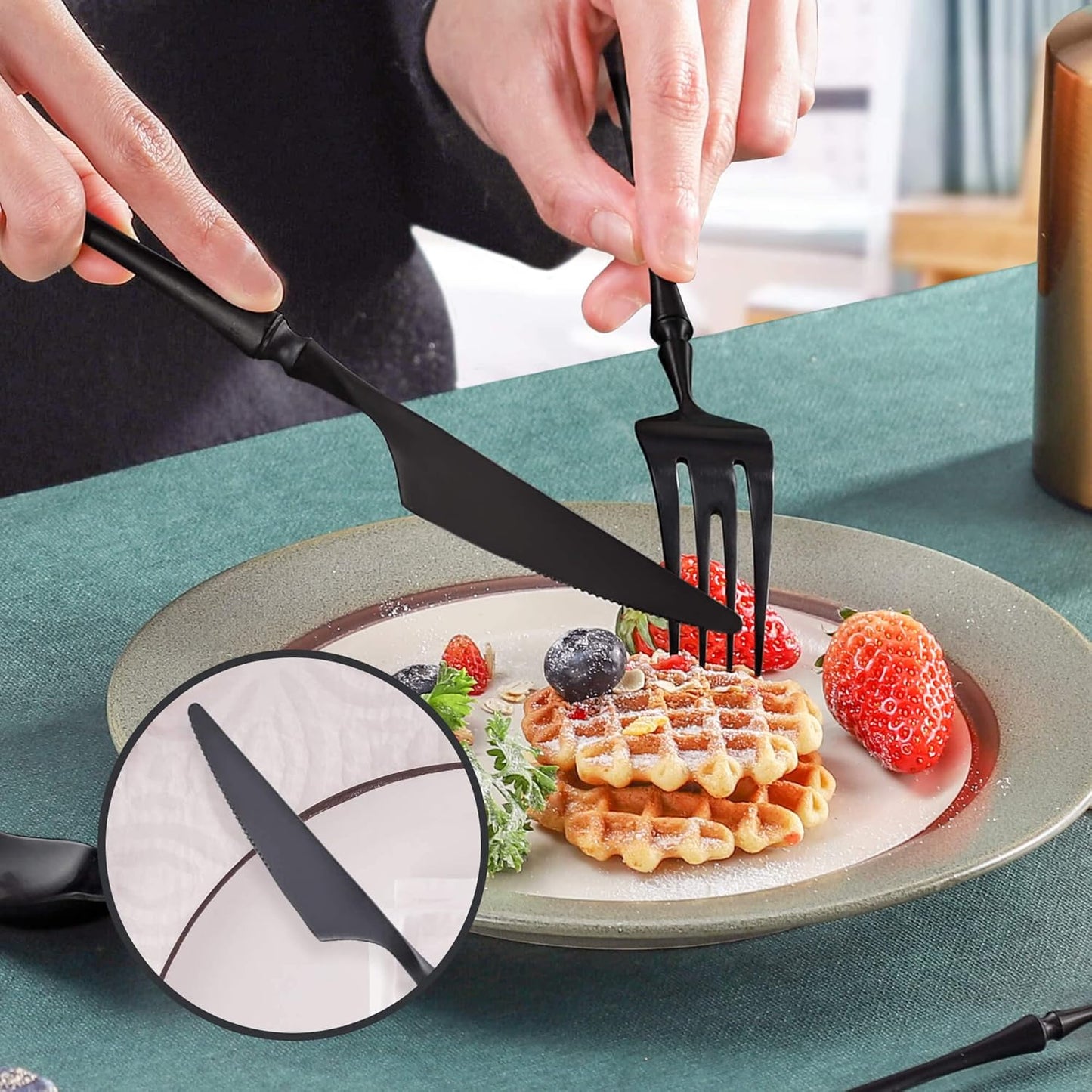 20-Piece Matte Black Silverware Set for 4,Modern 18/10 Stainless Steel Flatware Set,Unique Rustic Cutlery Utensils Set,Spoon and Fork Set for Home, Restaurant,Mirror Polished,Dishwasher Safe