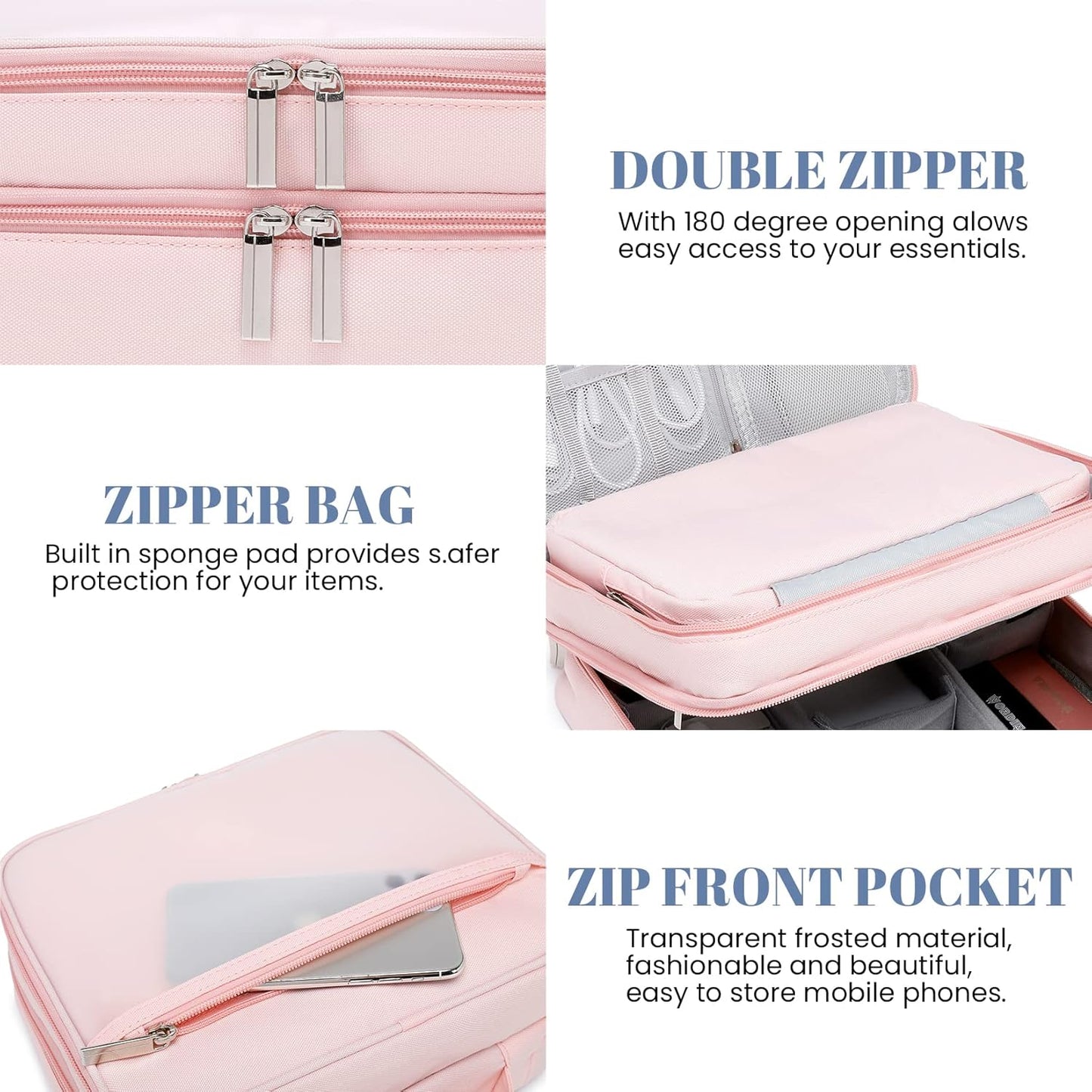 mygreen Travel Electronics Organizer, Waterproof Cable Organizer Bag for Electronic Accessories Triple Layer Large Shockproof Cable Storage Bag for Cord, Hard Disk, Power Bank, Tablet Aqua Sky