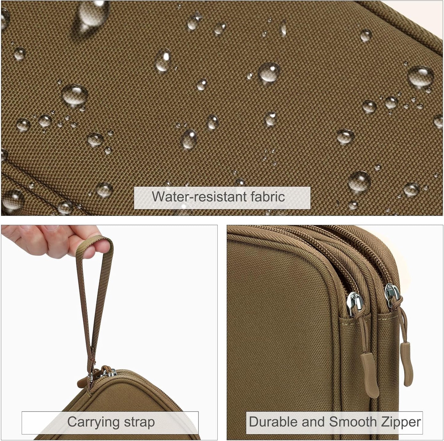 FYY Electronic Organizer, Travel Cable Organizer Bag Pouch Electronic Accessories Carry Case Portable Waterproof Double Layers Storage Bag for Cable, Charger, Phone, Earphone, Medium Size- Brown