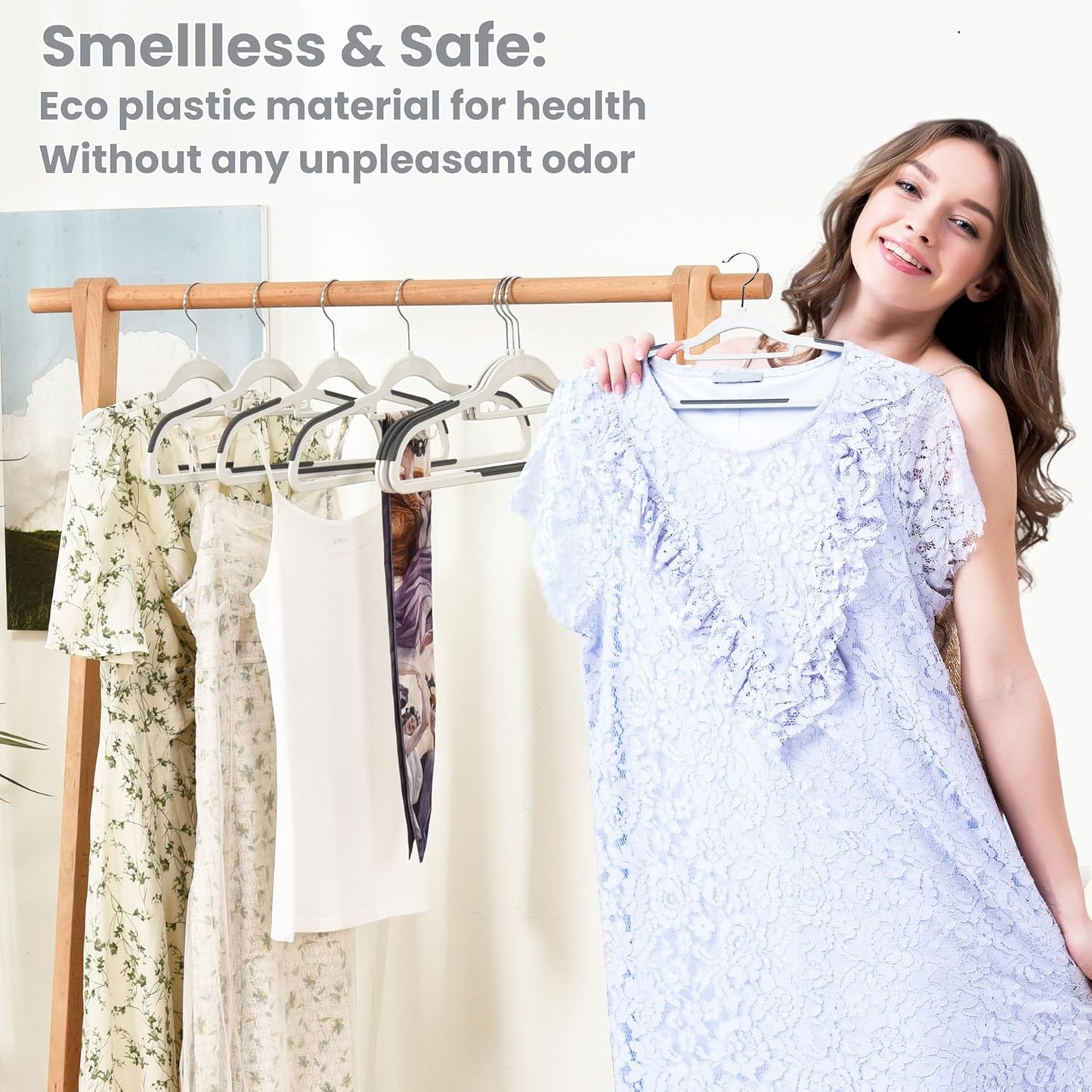 Plastic Hangers 50 Pack, Slim Clothes Hangers Non Slip, Non-staining Space Saving Hanger, 17.1 inches Coat Hanger Heavy Duty Hanging Dry Wet Clothes, Gray