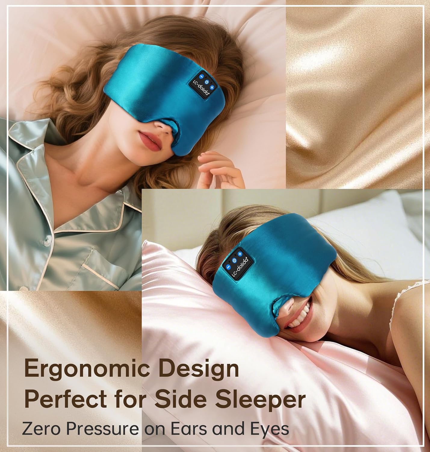 LC-dolida Luxurious Silk Soft Sleep Mask, Sleep Headphones with Bluetooth 5.4 for Side Sleeper, Total Blackout Eye Sleeping Mask for Women and Men, Ideal Gift for Restful Sleep, Travel(Dark Green)