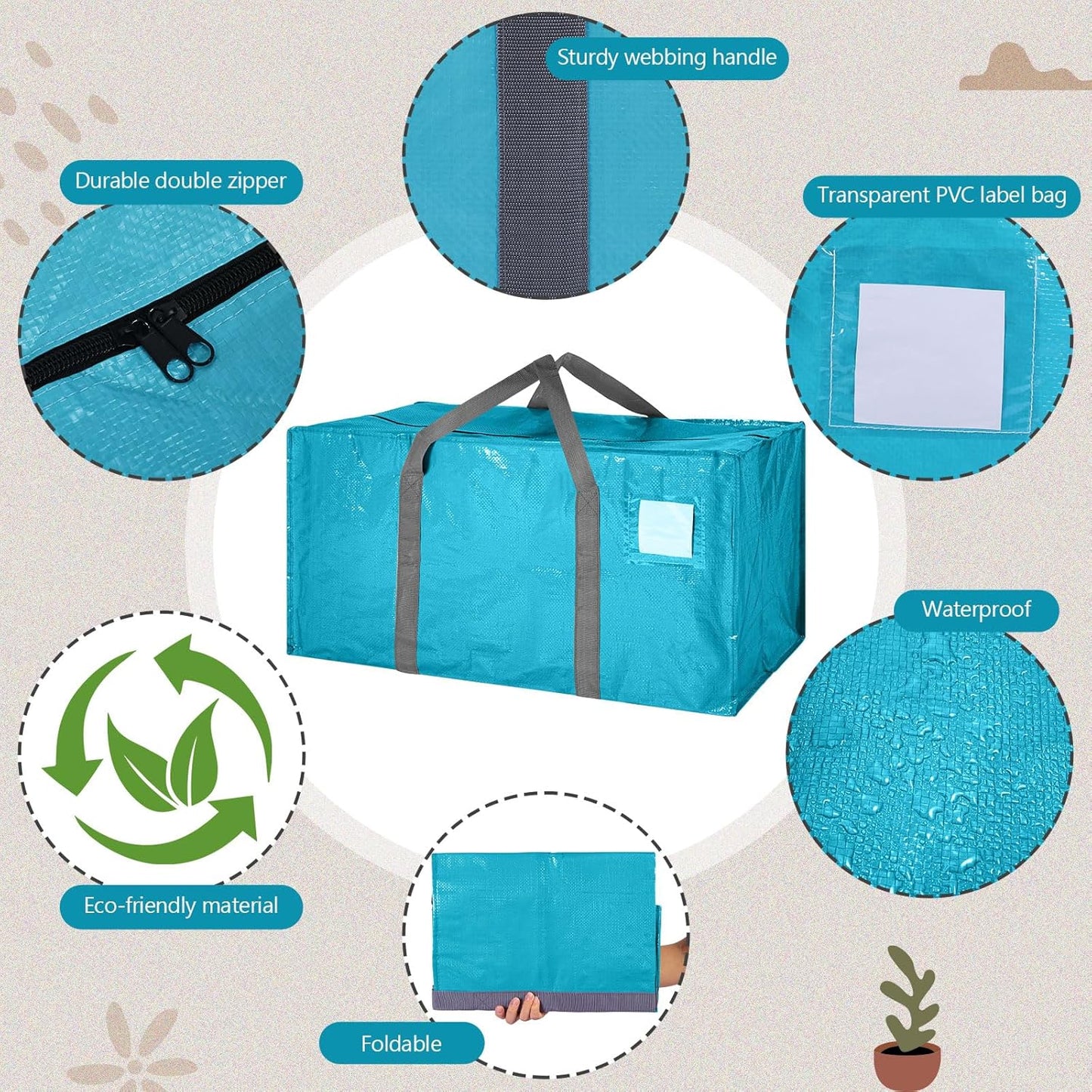 8 Pack Extra Large Moving Bags Heavy Duty Packing Bags with Extra Long Handles and Zippers Storage Totes for College Students Room Dorm Essentials Packing Supplies(Blue)