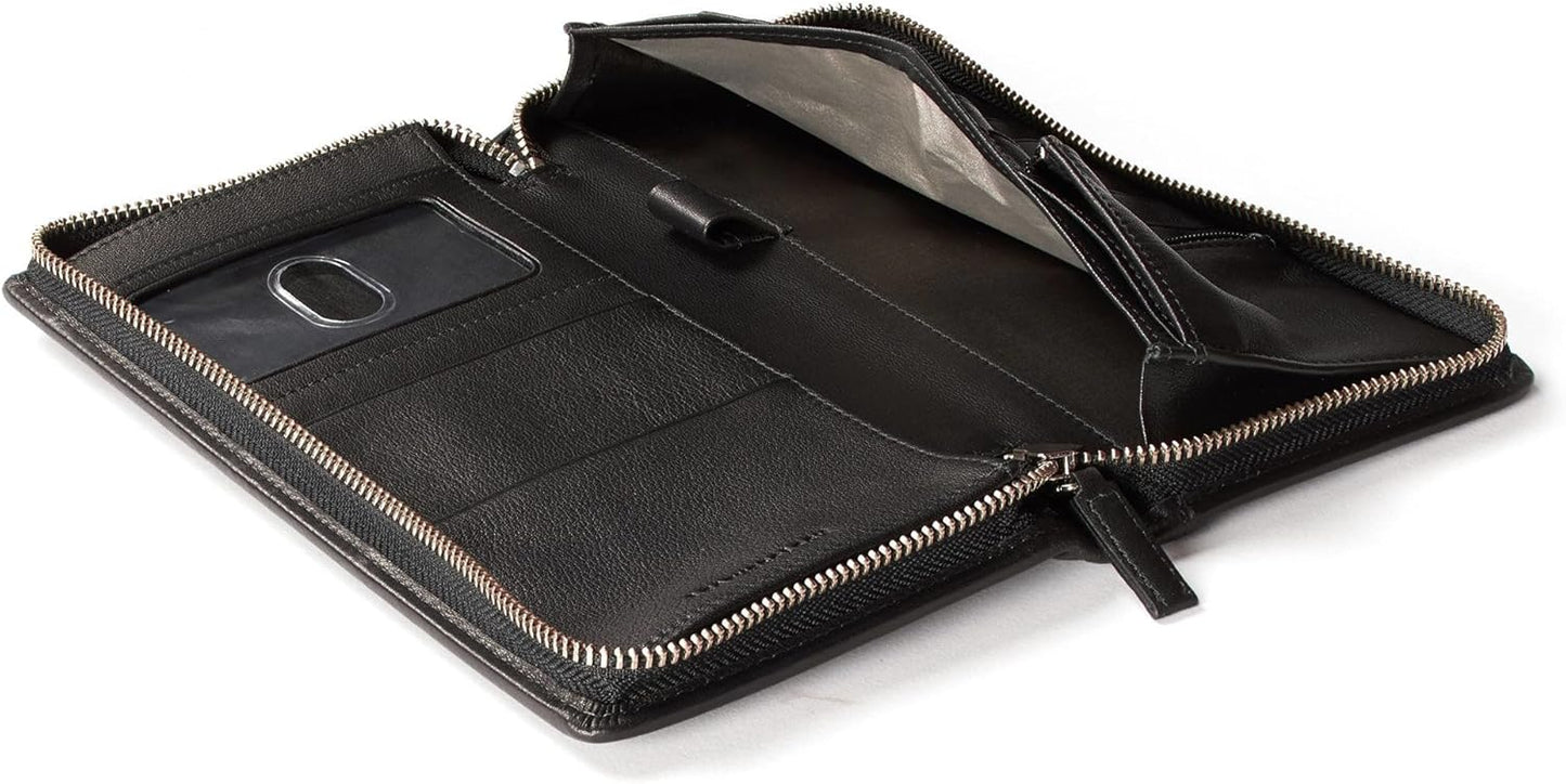 Leatherology RFID Black Onyx Travel Zip Organizer Wallet, Passport Holder, RFID Available, Full Grain Leather