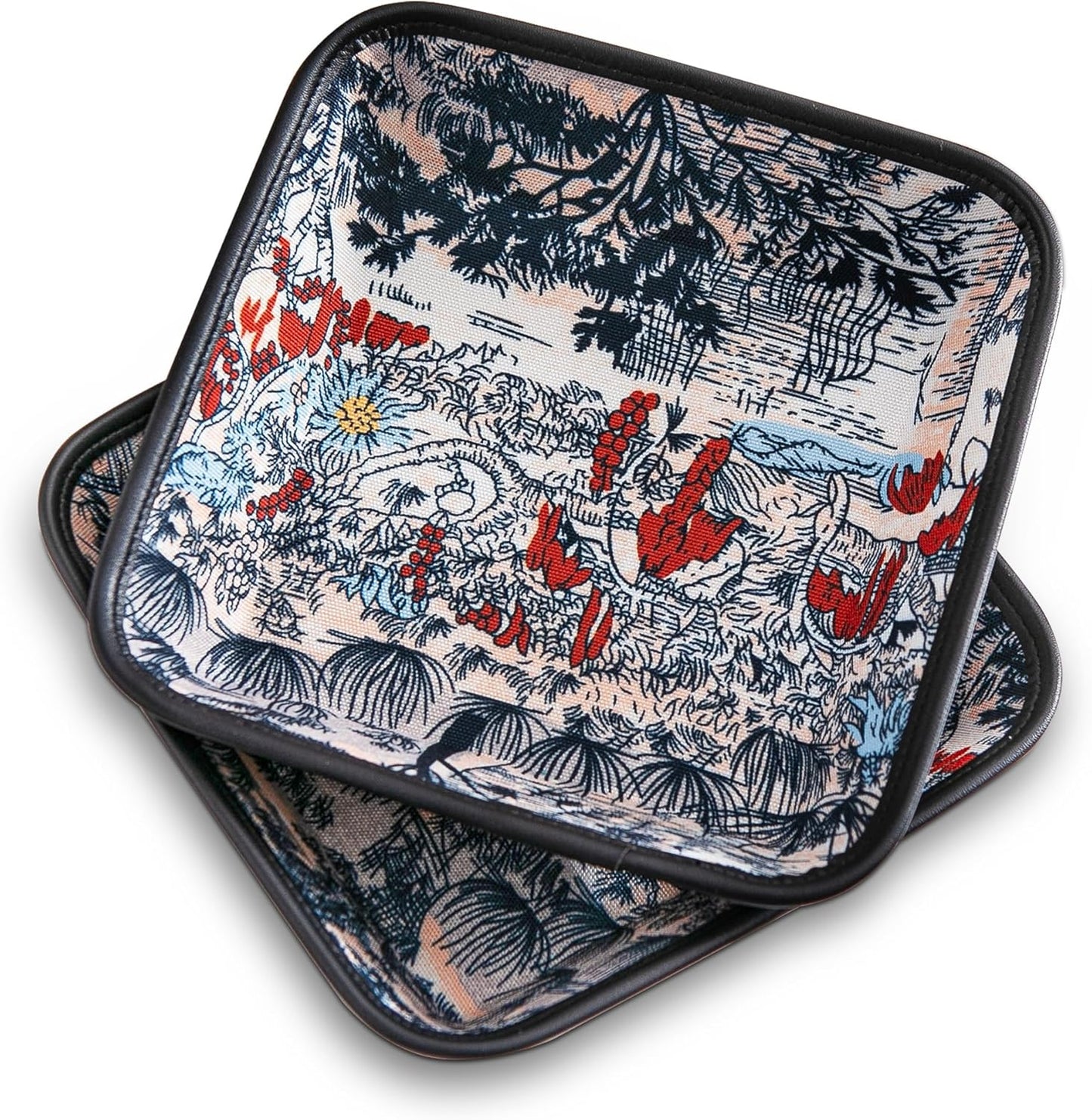 2025 Improved Design Premium Square Fabric Valet Tray Organizer Set of 2, Hard Canvas Catchall Tray for Watches, Keys, Wallets, Jewelry & Candys on Desk, Bedside, Nightstand (Square Hard)