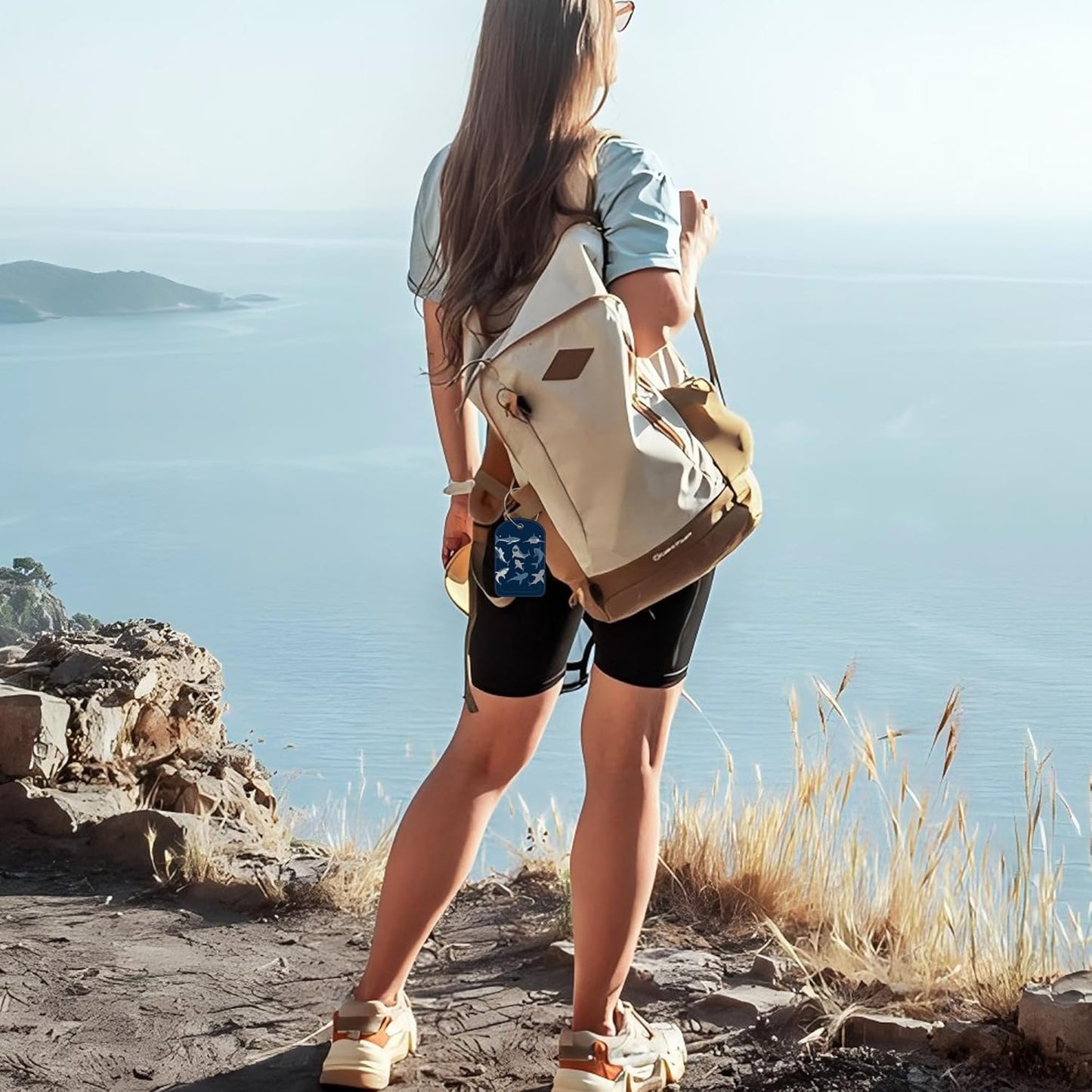 2 Pack Cute Luggage Tag for Suitcases Shark Set Leather Luggage Tags with Stainless Steel Loop Privacy Flap Name Tags,Men and Women Travel Bag Suitcase Tags