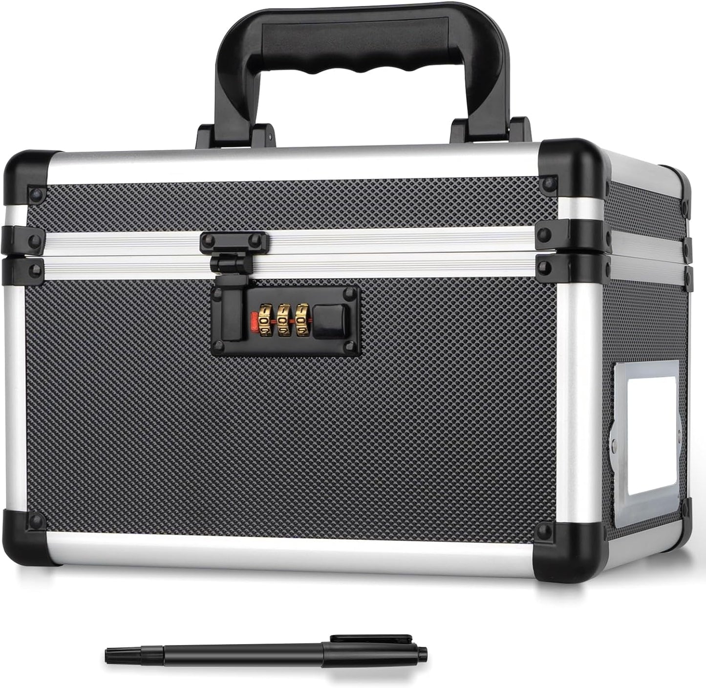 10.2 x 7 x 7.5 Inch Lockable Storage Box with Combination Lock, Portable Safe for Documents, Medicine, Cash & Valuables, Medicine Lock Box with Label Slot for Home, Office & Travel - Black